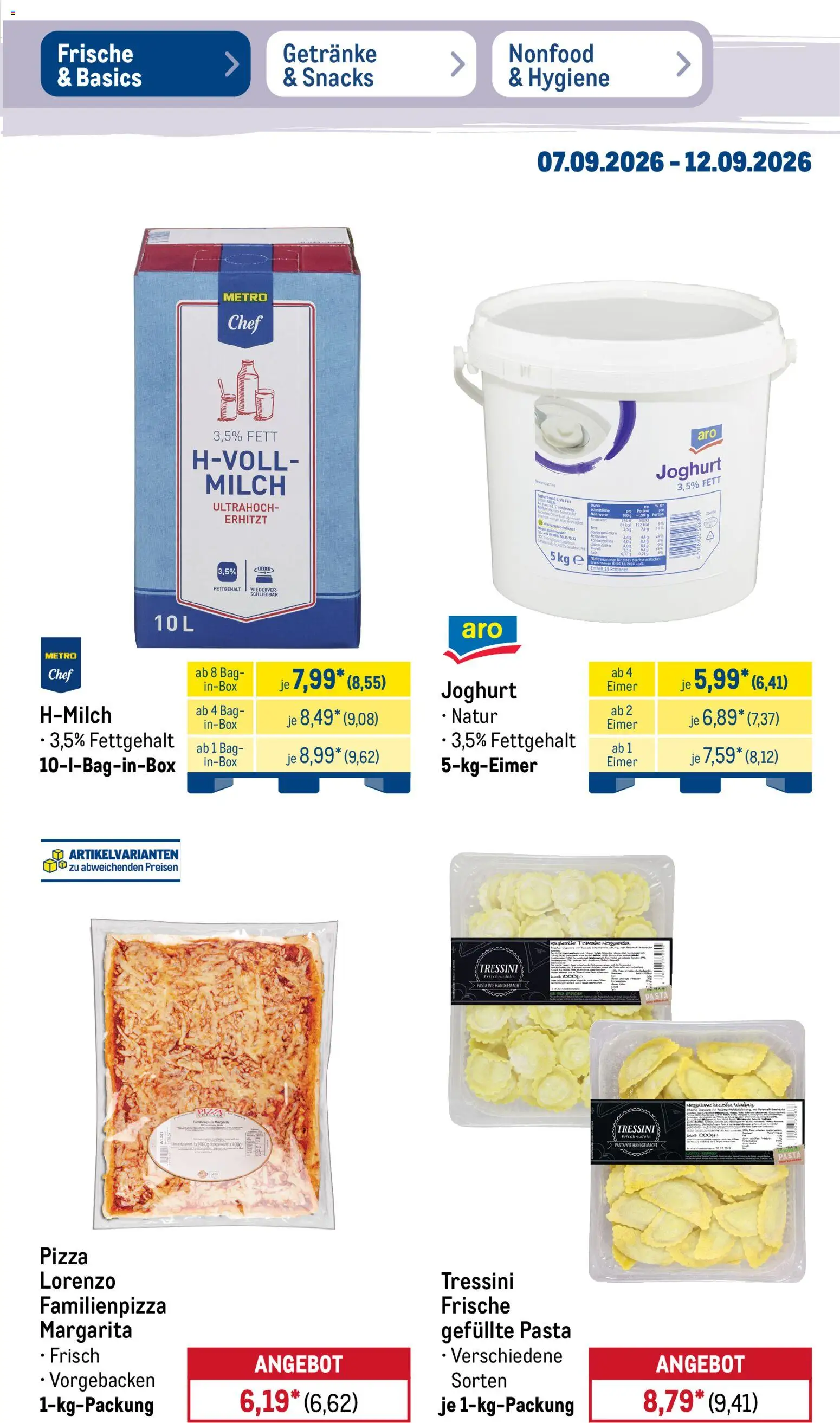 Metro NonFood-Angebote – gültig ab 07.09.2026 | Seite: 48 | Produkte: Milch, Joghurt, Pasta, Pizza