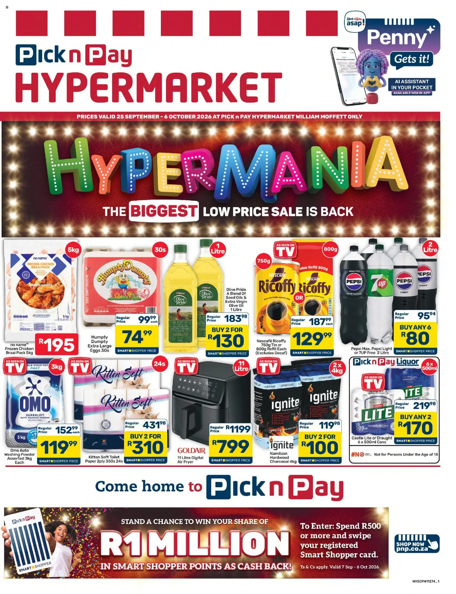 New Pick n Pay catalogue – valid from 25/09/2026 | Page: 1 | Products: TV, Frozen chicken, Eggs, Beer