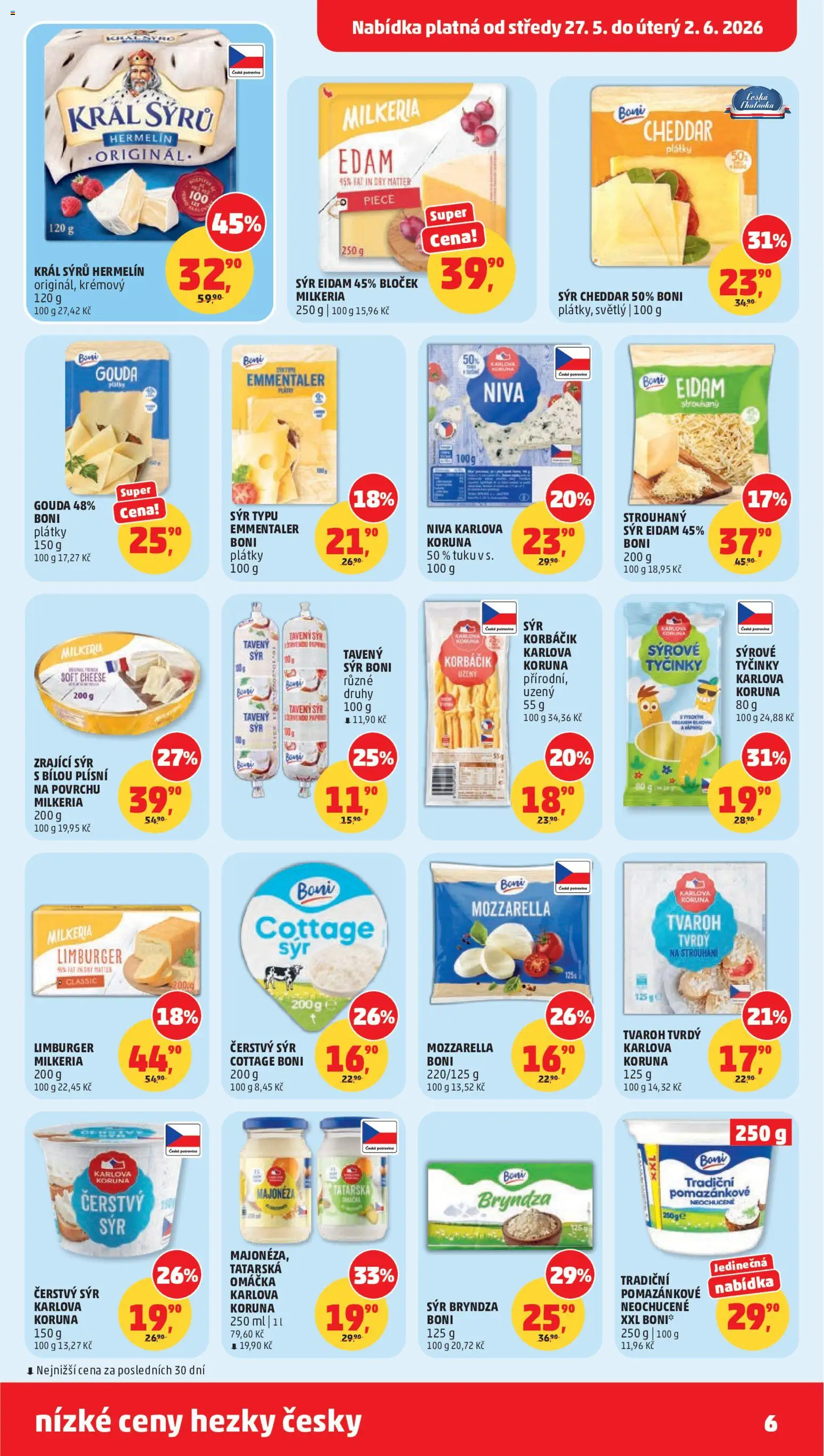 Penny Market leták od 27.05.2026 | Strana: 6 | Produkty: Hermelín, Eidam, Mozzarella, Niva