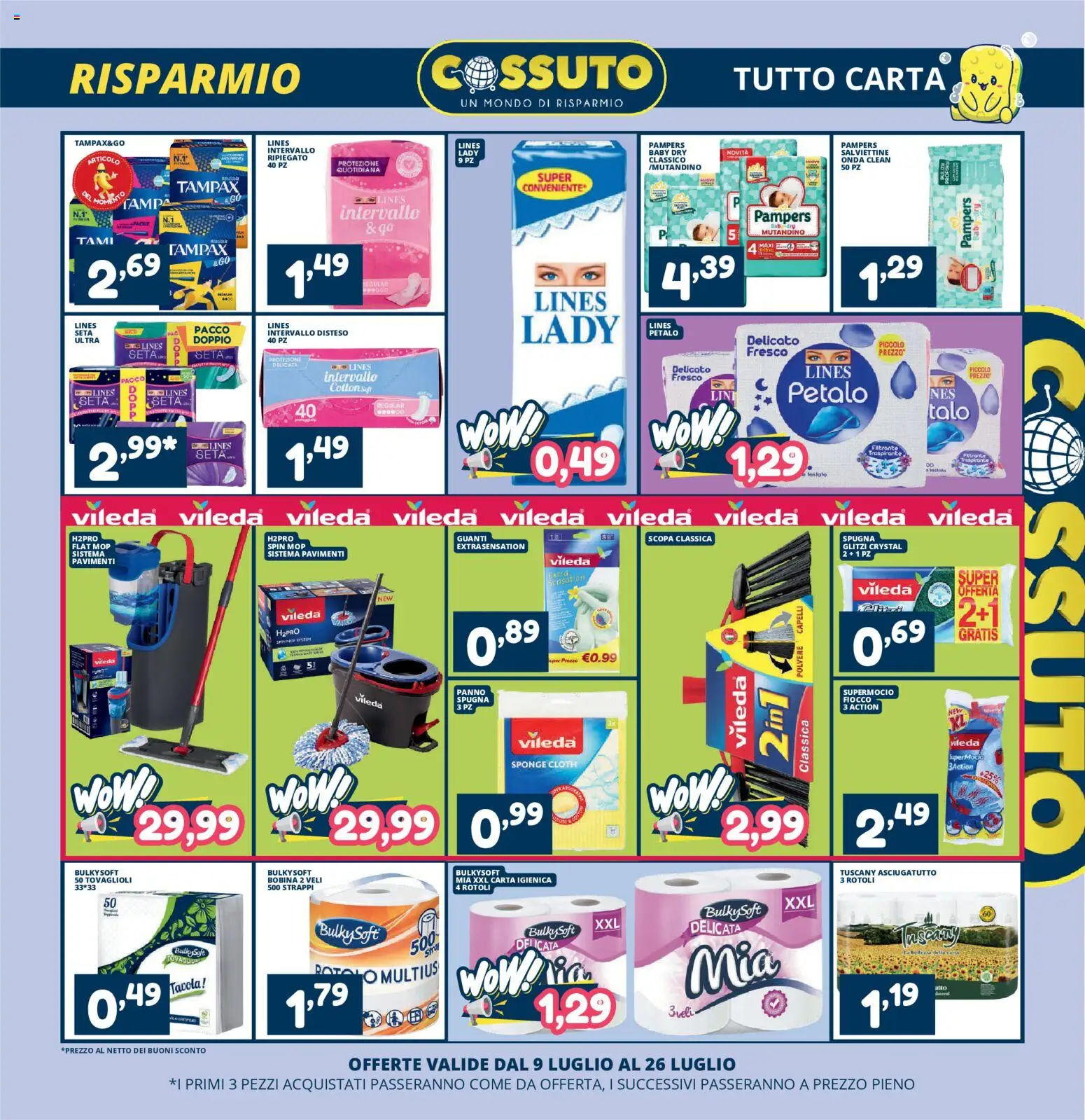 Volantino Cossuto del 09/07/2026 | Pagina: 9 | Prodotti: Carta igienica, Pampers, Scopa, Asciugatutto