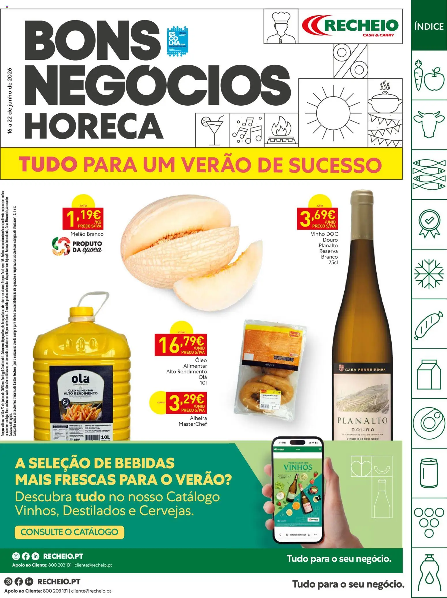 Recheio Horeca │ válido de 16.06.2026 | Página: 1 | Produtos: Óleo, Vinho, Melão, Alheira
