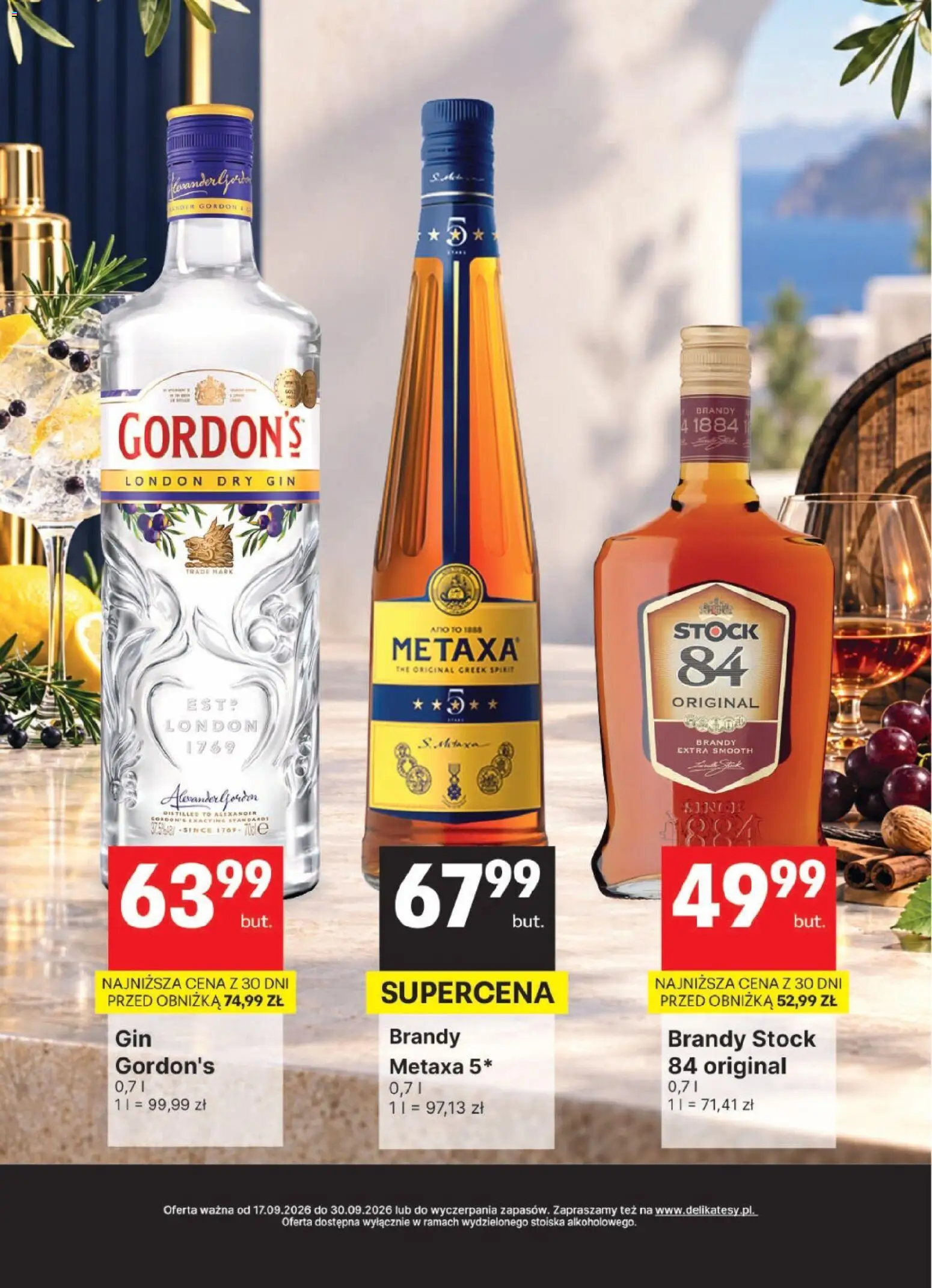 Delikatesy Centrum gazetka - DeliBarek od 17.09.2026 | Strona: 14 | Produkty: Metaxa 5*, Metaxa, Brandy, London dry gin