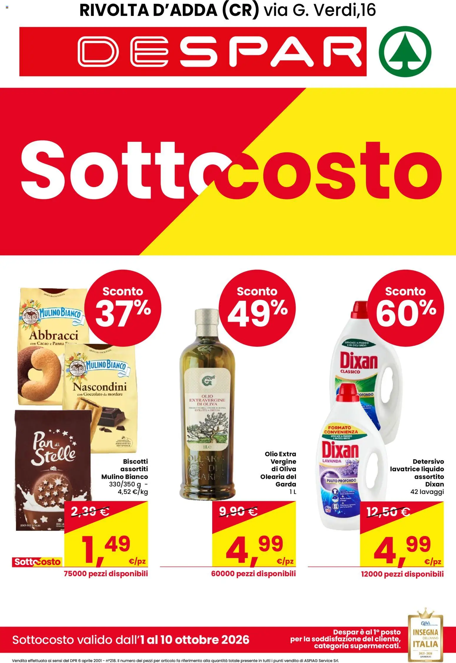 Volantino Despar del 01/10/2026 | Pagina: 1 | Prodotti: Cioccolato, Panna, Olio, Cacao