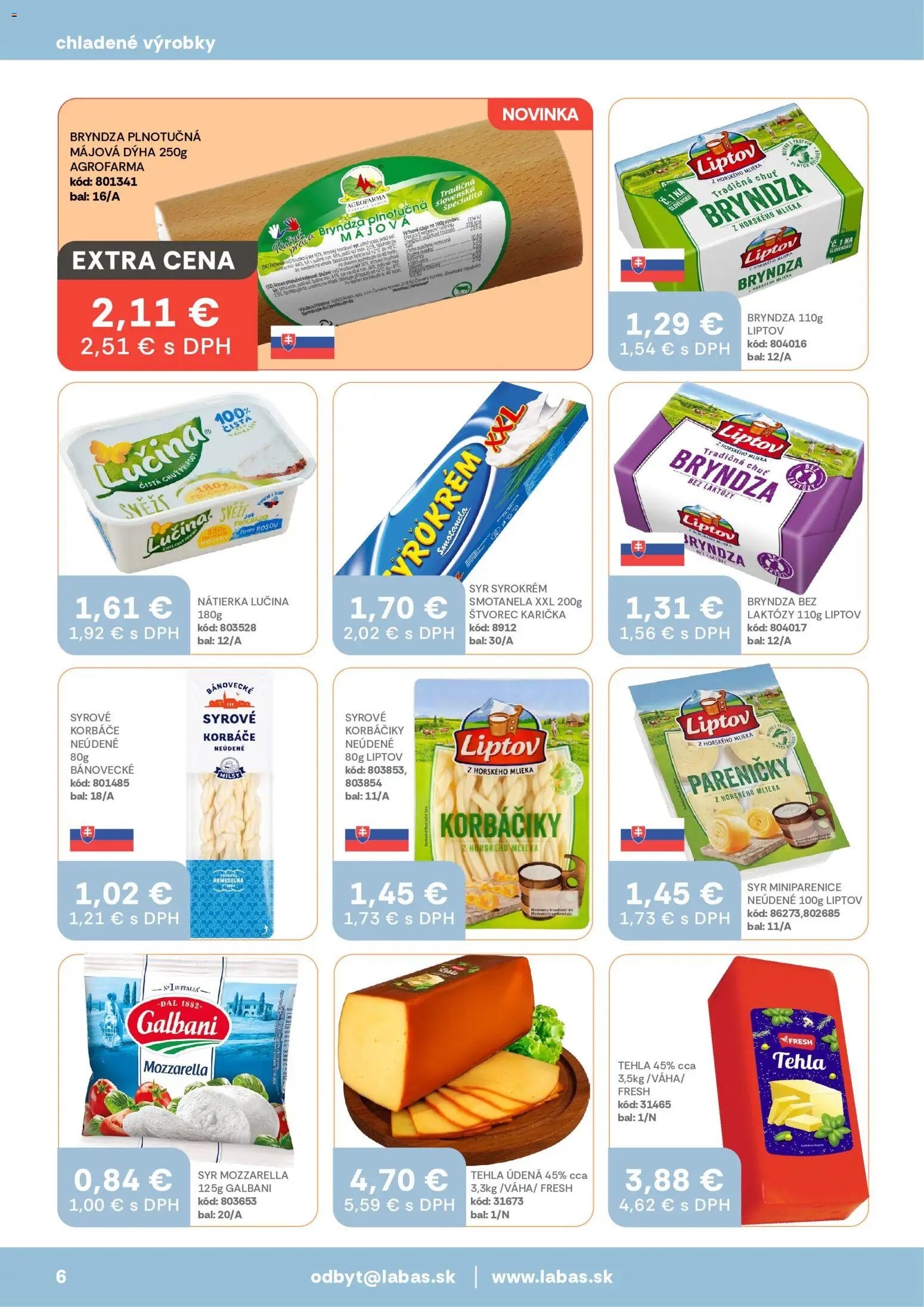 Nové Labaš akcie – leták je platný od 08.05.2026 | Strana: 6 | Produkty: Syr, Mozzarella, Bryndza, Med