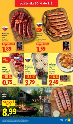 Lidl leták platný od 27.04.2026 | Strana: 56 | Produkty: Krevety, Slanina, Klobása, Párky