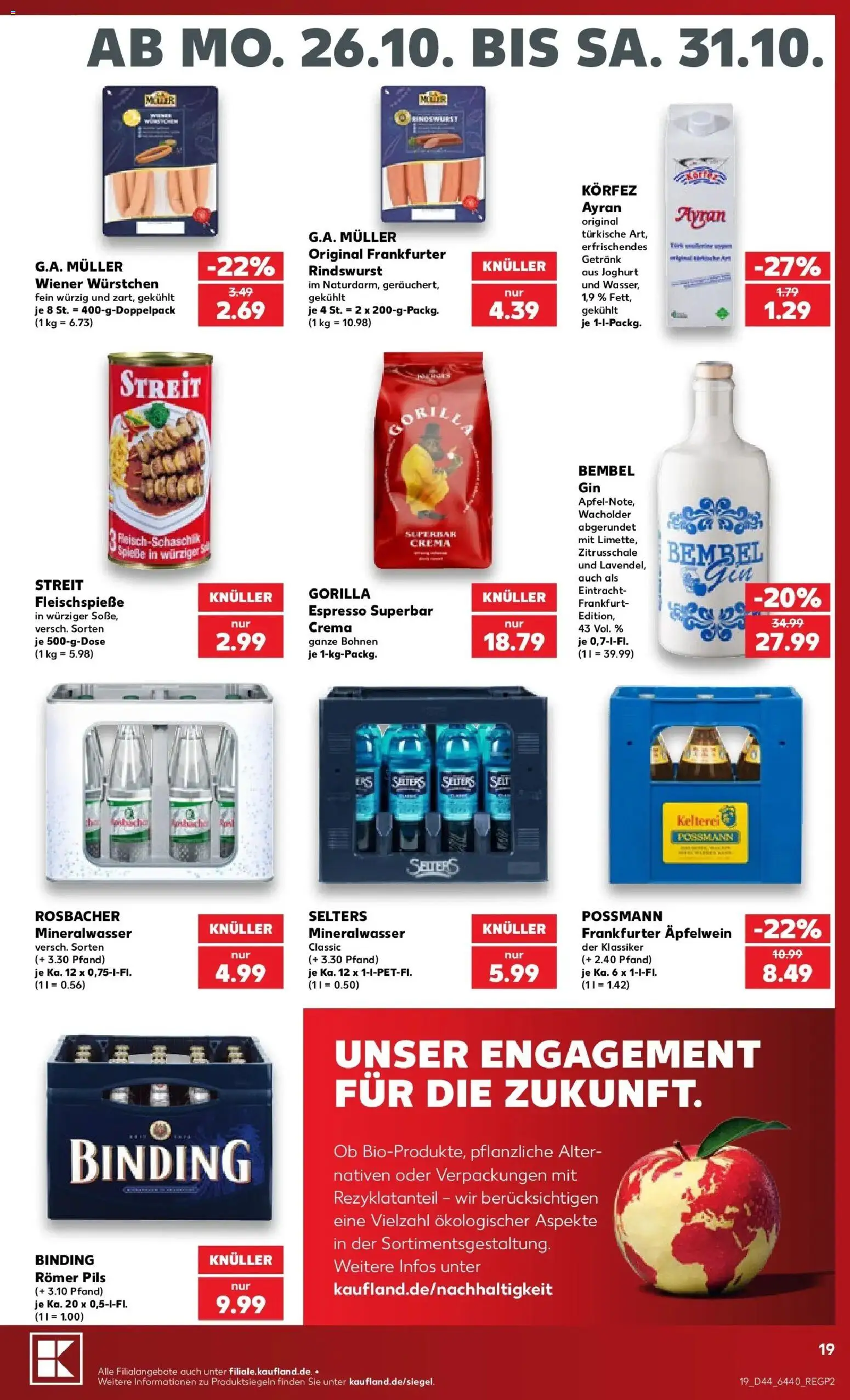 Prospekt Kaufland ab 26.10.2026 » Angebote Online zum Blättern | Seite: 23 | Produkte: Wiener wurstchen, Joghurt, Pils, Mineralwasser