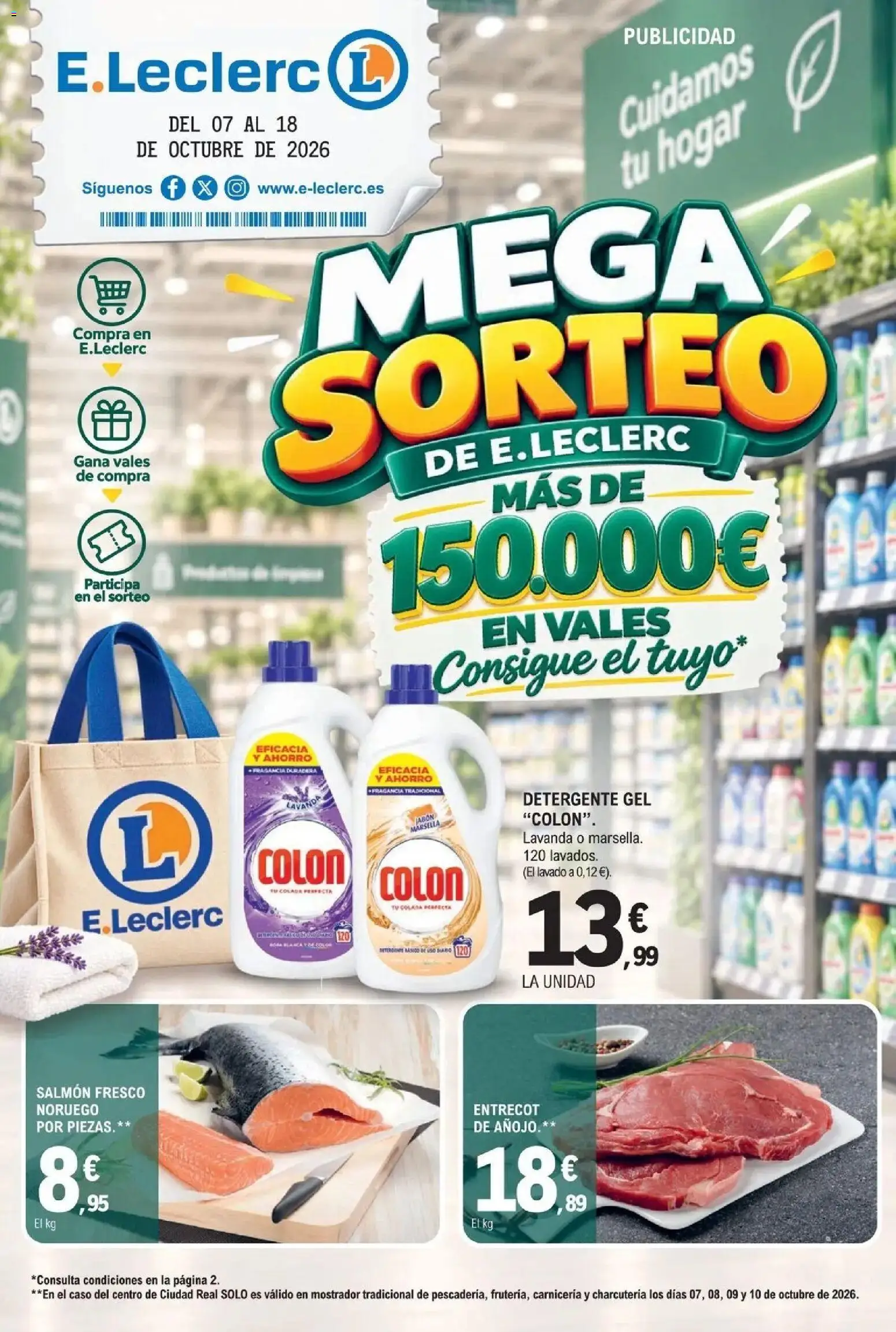 E.Leclerc Megames 2 07/10/2026 - 18/10/2026 | Página: 1 | Productos: Fragancia, Detergente, Entrecot, Salmón
