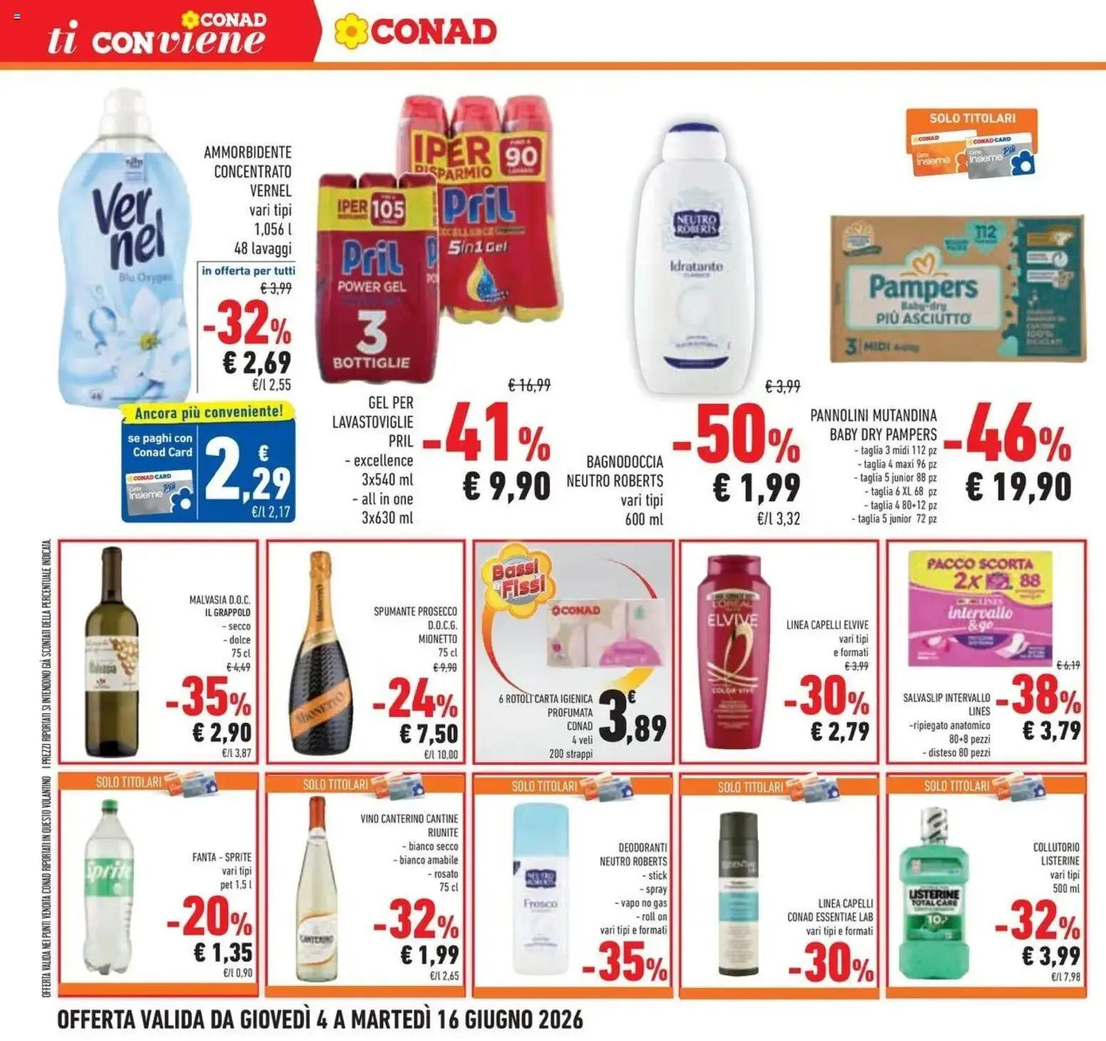 Volantino Conad del 03.06.2026 | Pagina: 24 | Prodotti: Ammorbidente, Prosecco, Lavastoviglie, Spumante