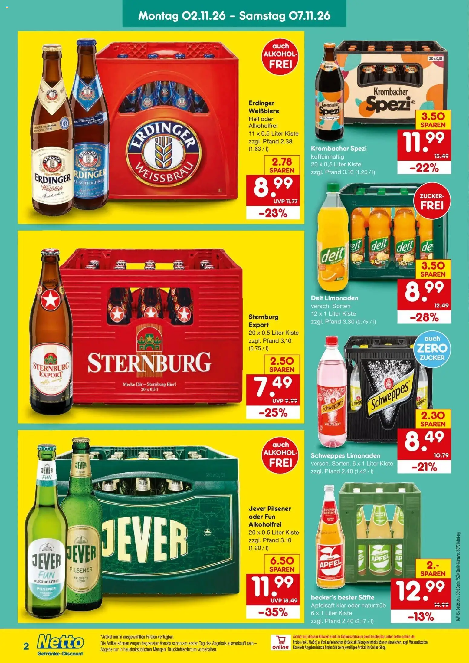Netto Marken-Discount Prospekt Oderberg (ab 02.11.2026) » Angebote | Seite: 2 | Produkte: Erdinger, Bier, Alkohol, Zucker