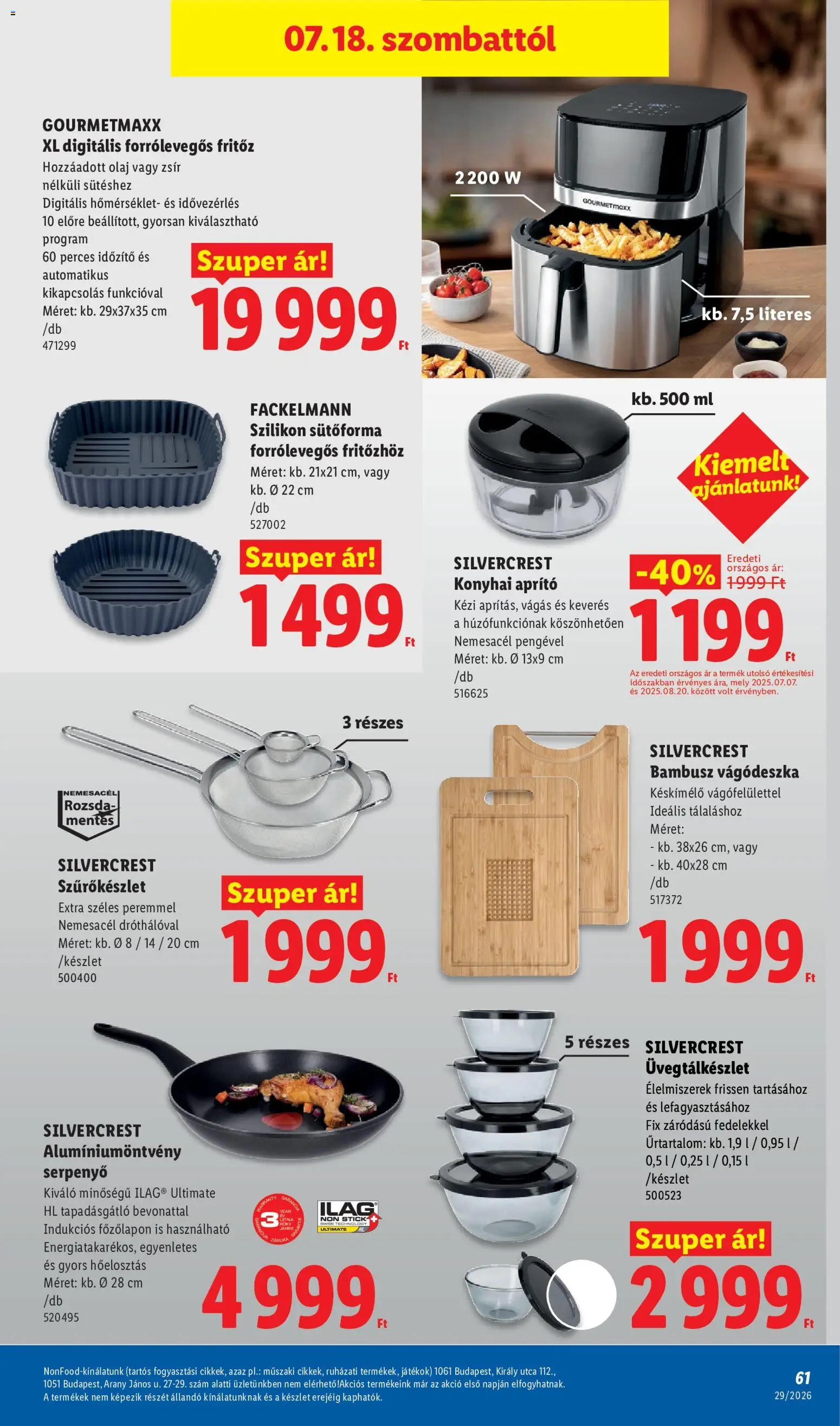 Lidl akciós ujság - amely érvényes a következő dátumtól: 2026.07.16. | Oldal: 61 | Termékek: Sütőforma, Élelmiszerek, SilverCrest, Serpenyő