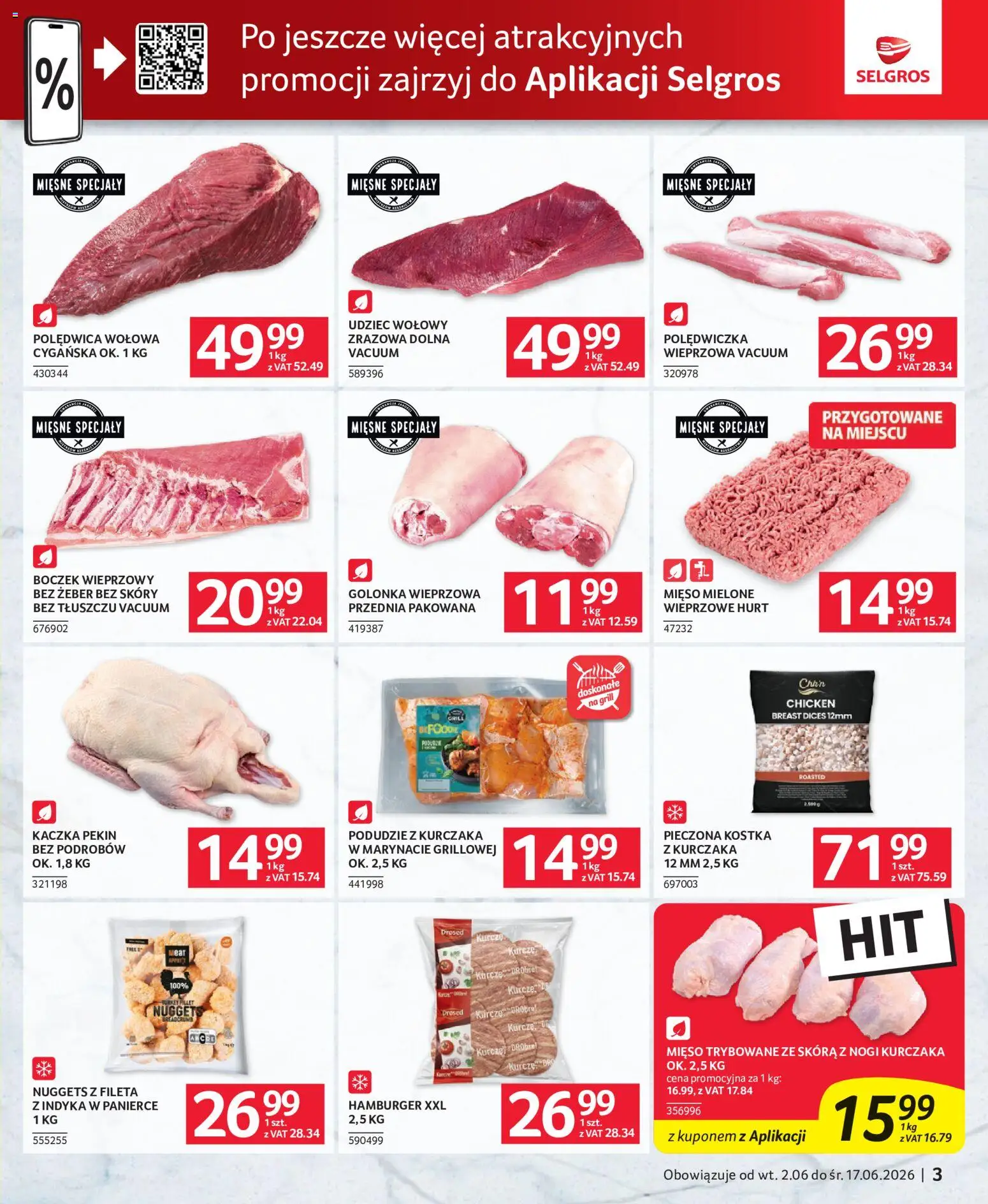 Selgros cash&carry gazetka - Oferta dla gastronomii od 02.06.2026 | Strona: 3 | Produkty: Mięso, Boczek wieprzowy, Mięso mielone, Nuggets