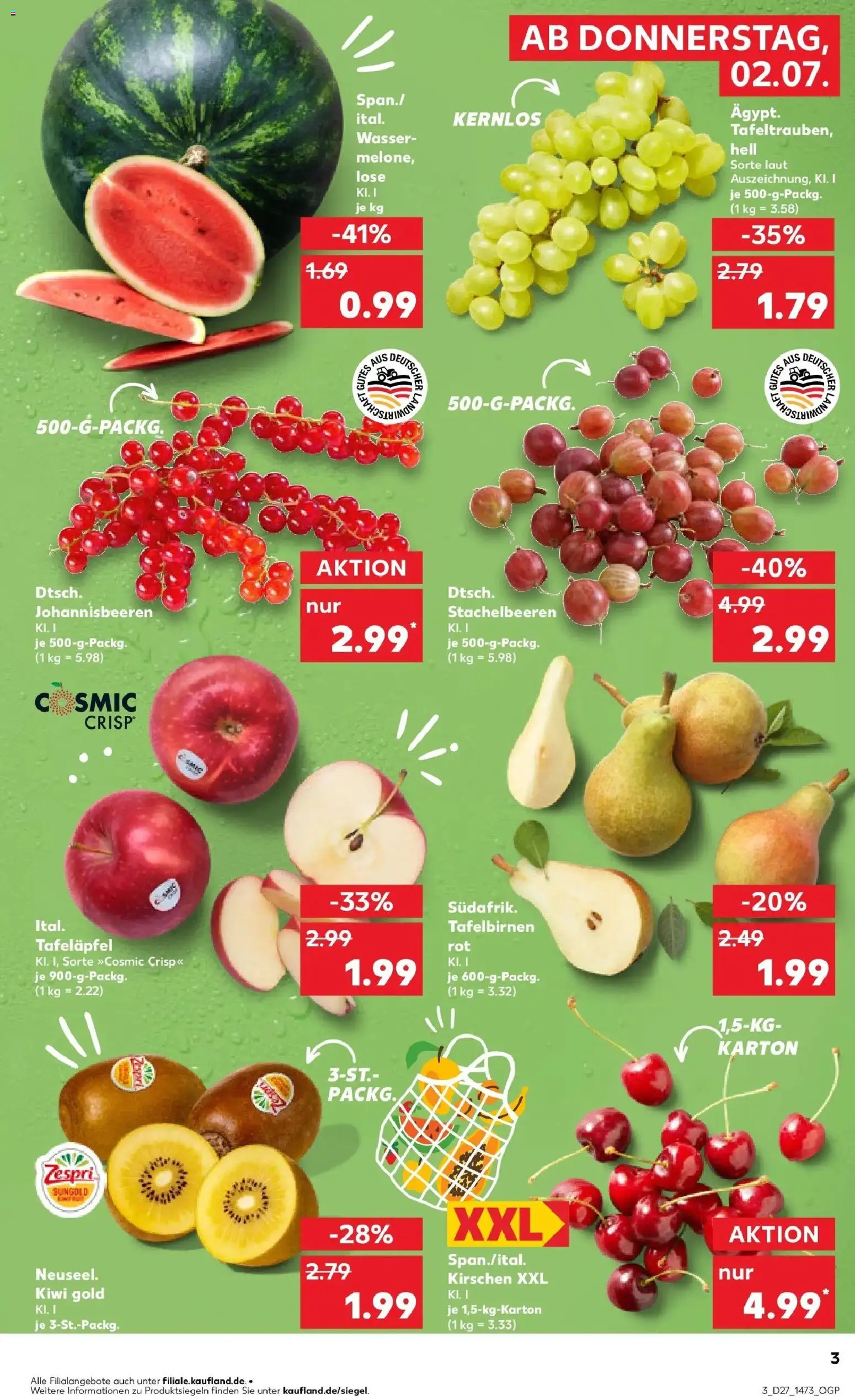 Kaufland Prospekt Großenhain – gültig ab 02.07.2026 | Seite: 3 | Produkte: Kirschen, Wasser, Kiwi