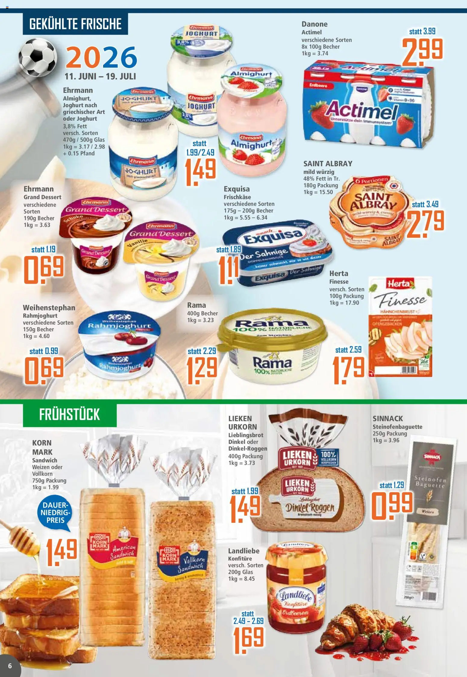 Klaas & Kock Prospekt – gültig ab 06.07.2026 | Seite: 6 | Produkte: Actimel, Joghurt, Herta finesse, Frischkase