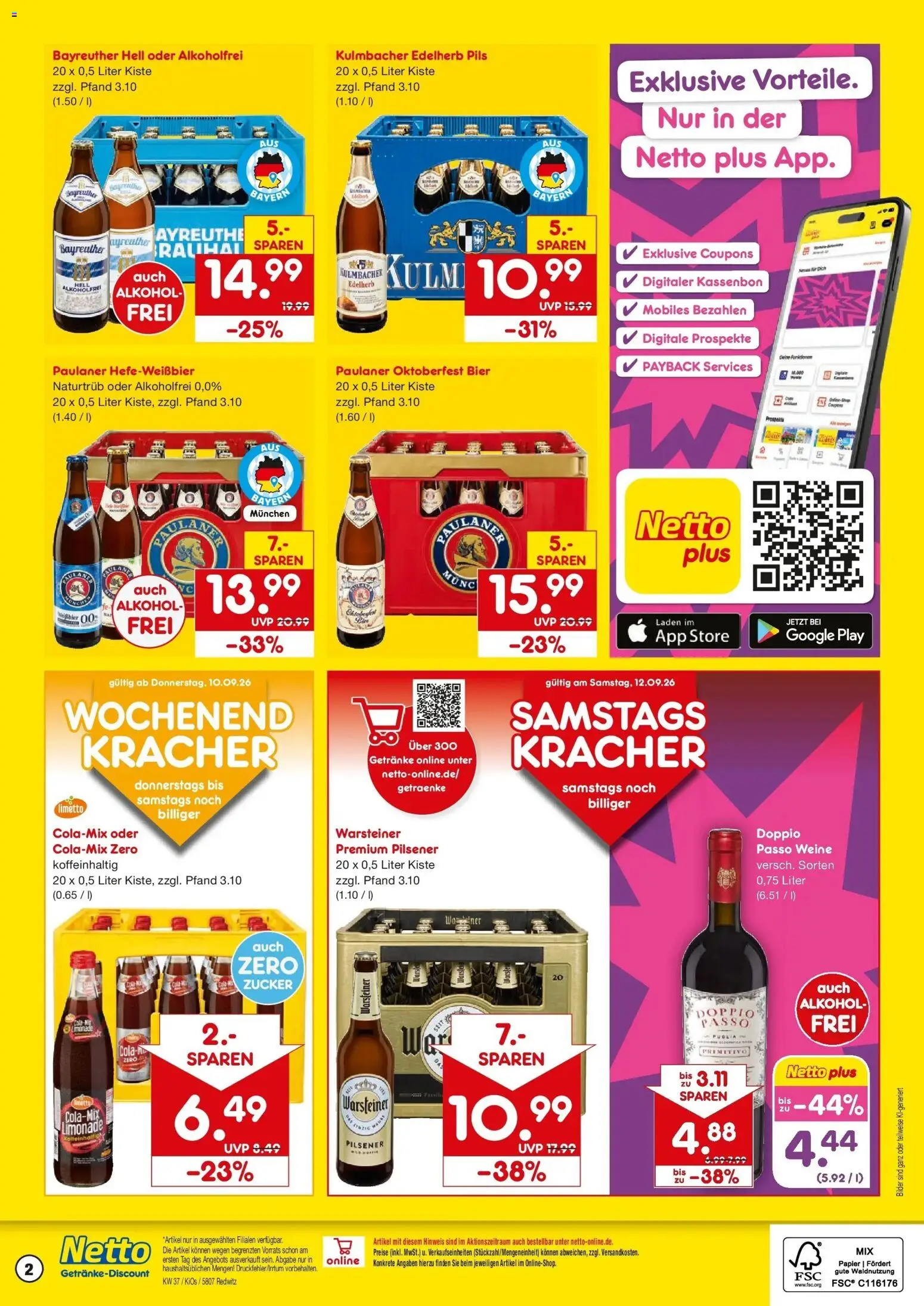 Netto Marken-Discount Prospekt Redwitz – gültig ab 07.09.2026 | Seite: 2 | Produkte: Bayreuther hell, Pils, Alkohol, Paulaner