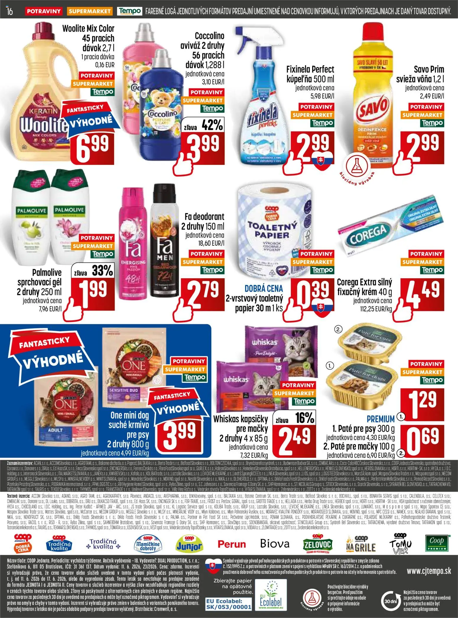 Nové COOP Jednota akcie – leták je platný od 11.06.2026 | Strana: 16 | Produkty: Lindt, Budvar, Ponožky, Krém