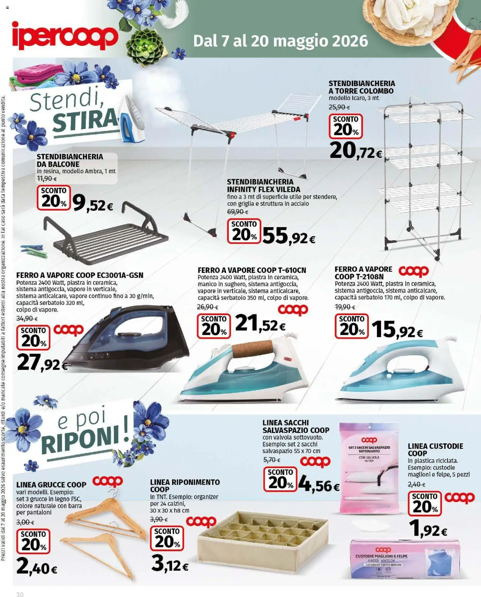 Volantino Ipercoop del 07.05.2026 | Pagina: 30 | Prodotti: Pantaloni, Stendibiancheria, Griglia, Grucce