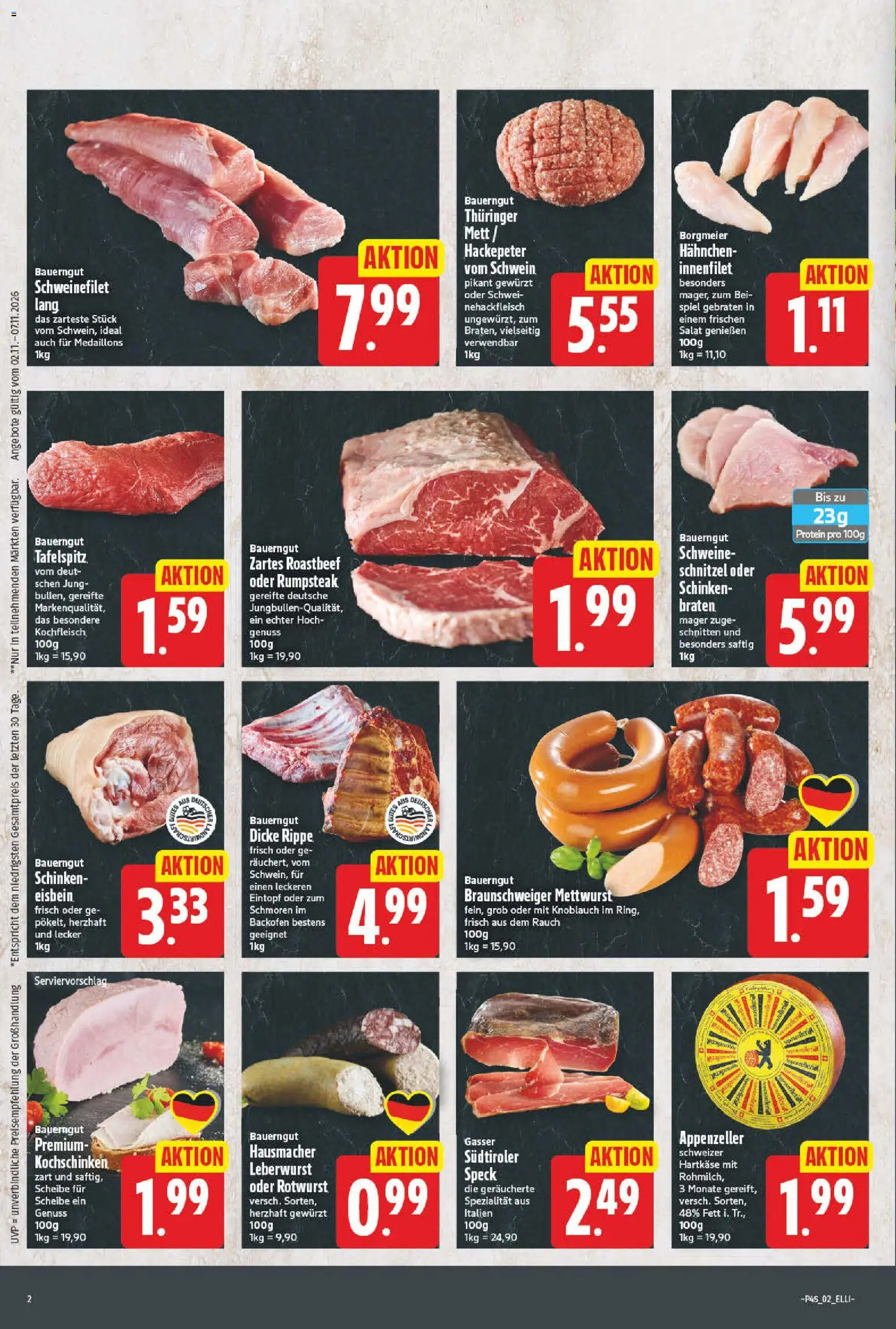 Elli Markt Prospekt – gültig ab 02.11.2026 | Seite: 2 | Produkte: Spiel, Schnitzel, Roastbeef, Backofen