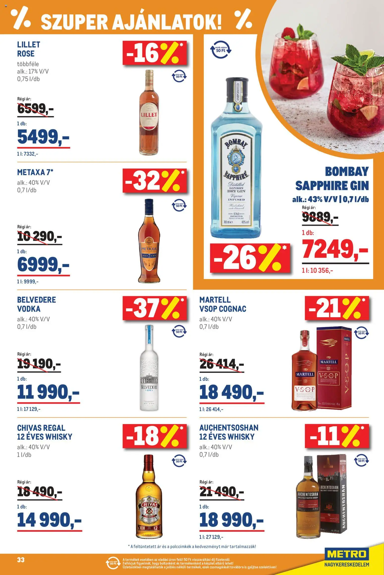 Metro akciós ujság - amely érvényes a következő dátumtól: 2026.10.01. | Oldal: 33 | Termékek: Chivas Regal, Gin, Whisky, Rosé