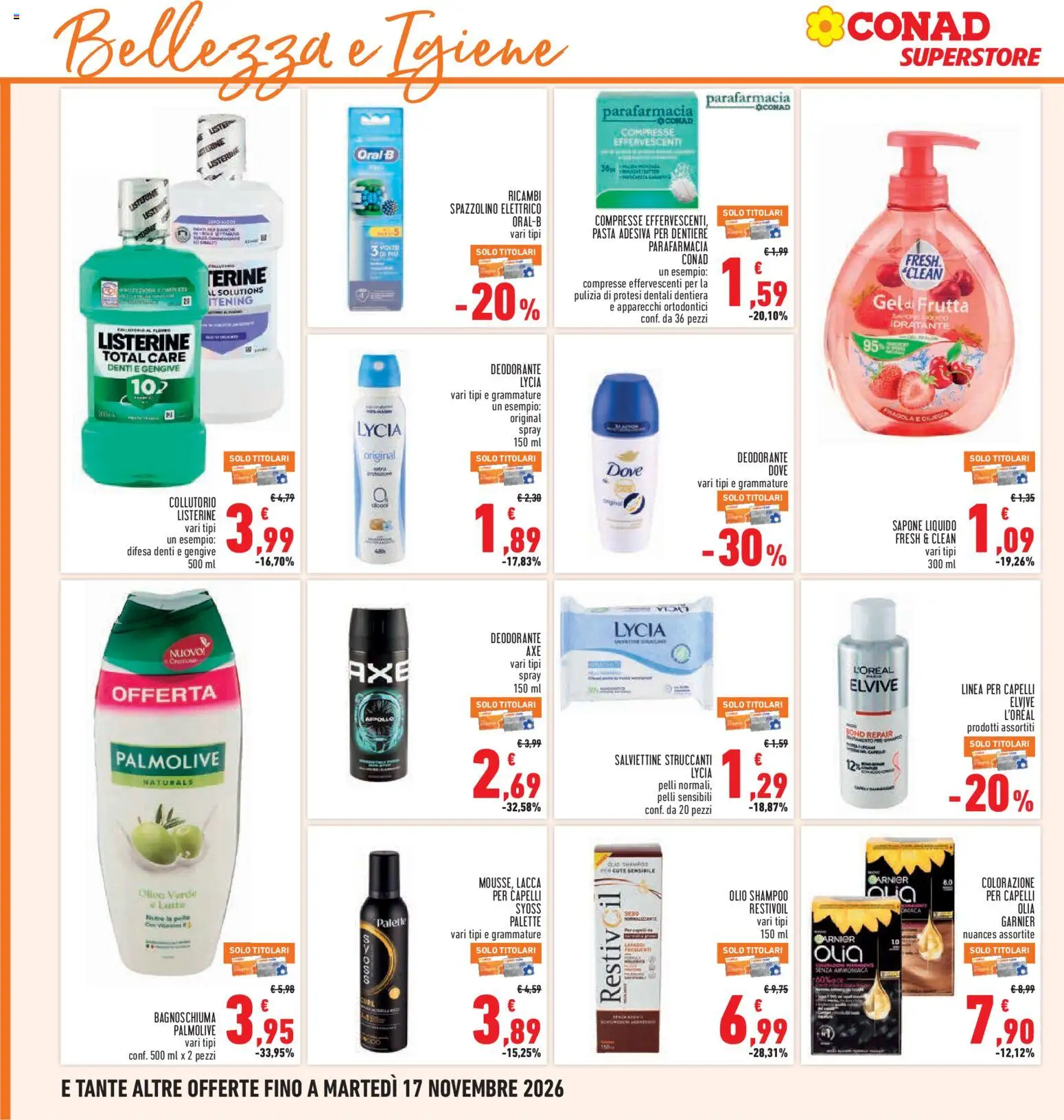 Volantino Conad del 05/11/2026 | Pagina: 26 | Prodotti: Shampoo, Lacca per capelli, Collutorio, Frutta