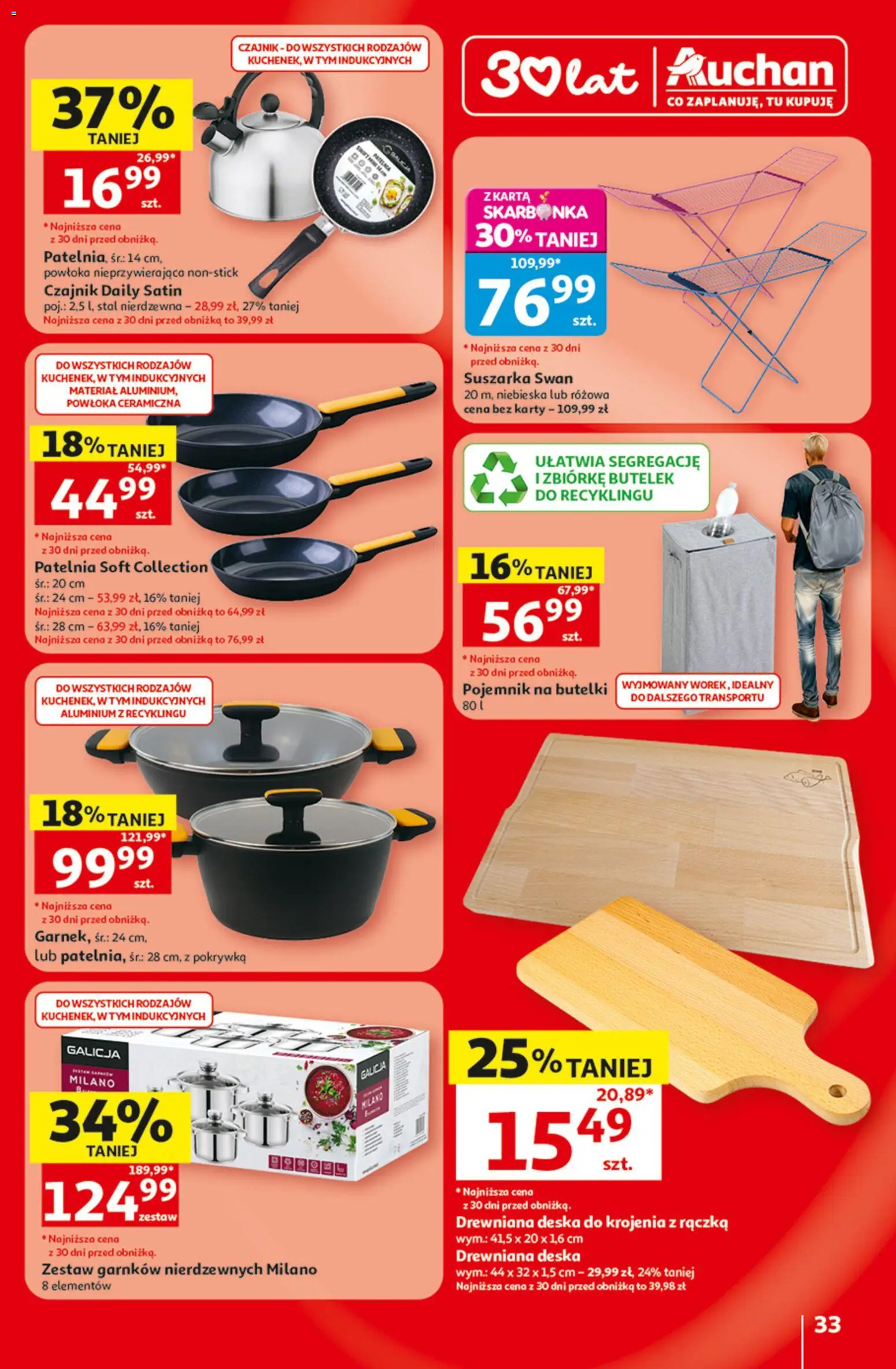 Auchan gazetka - 30 Lat Hipermarket od 09.07.2026 | Strona: 33 | Produkty: Karta, Suszarka, Deska do krojenia, Patelnia
