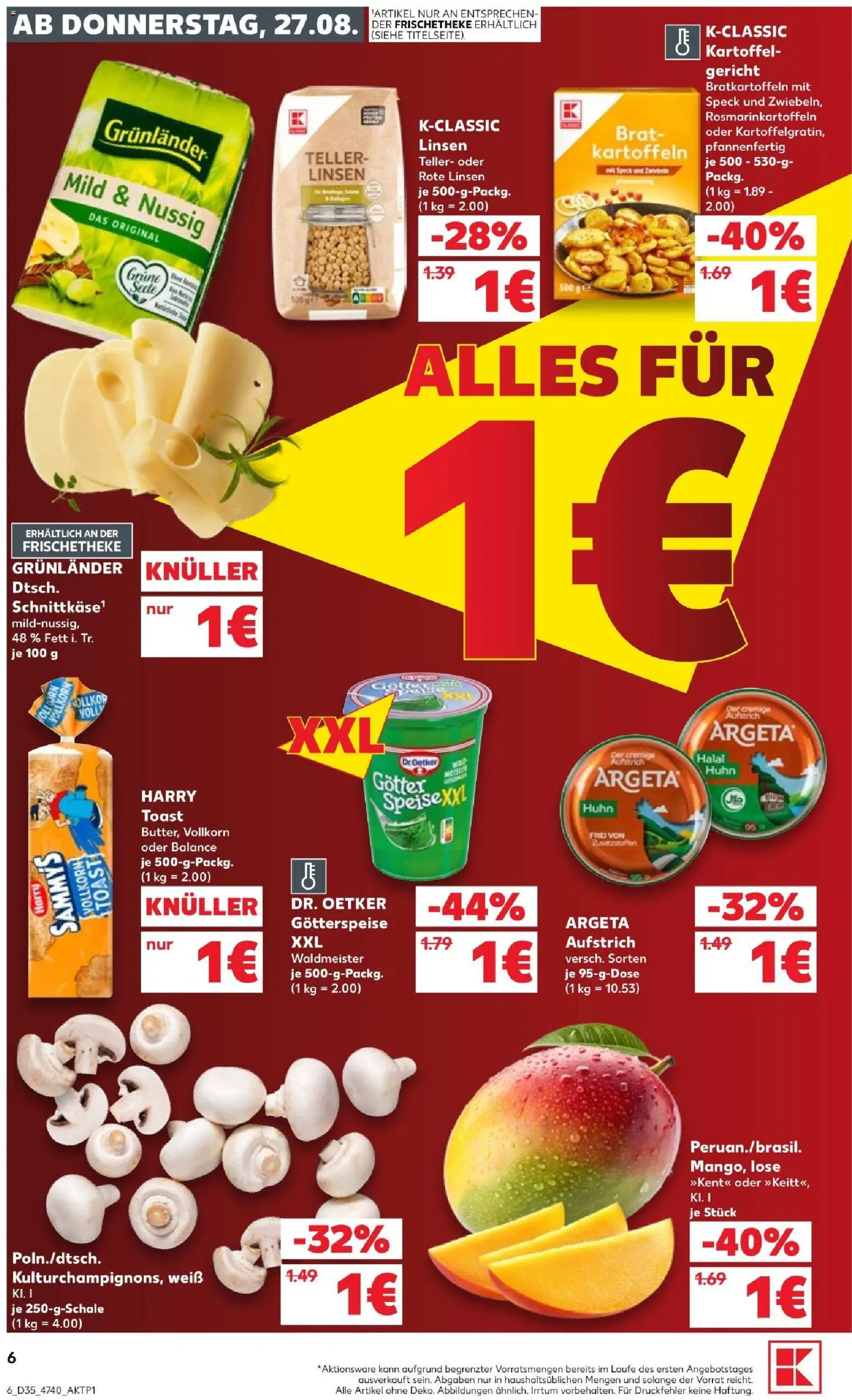 Kaufland Prospekt Hannover – gültig ab 27.08.2026 | Seite: 6 | Produkte: Toast, Kartoffeln, Grunlander