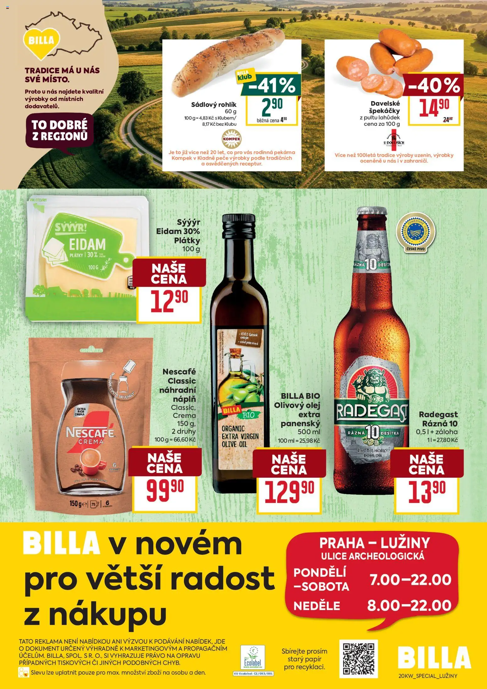 Billa leták - Praha - Lužiny  od 13.05.2026 | Strana: 2 | Produkty: Olivový olej, Pivo, Eidam, Nescafé