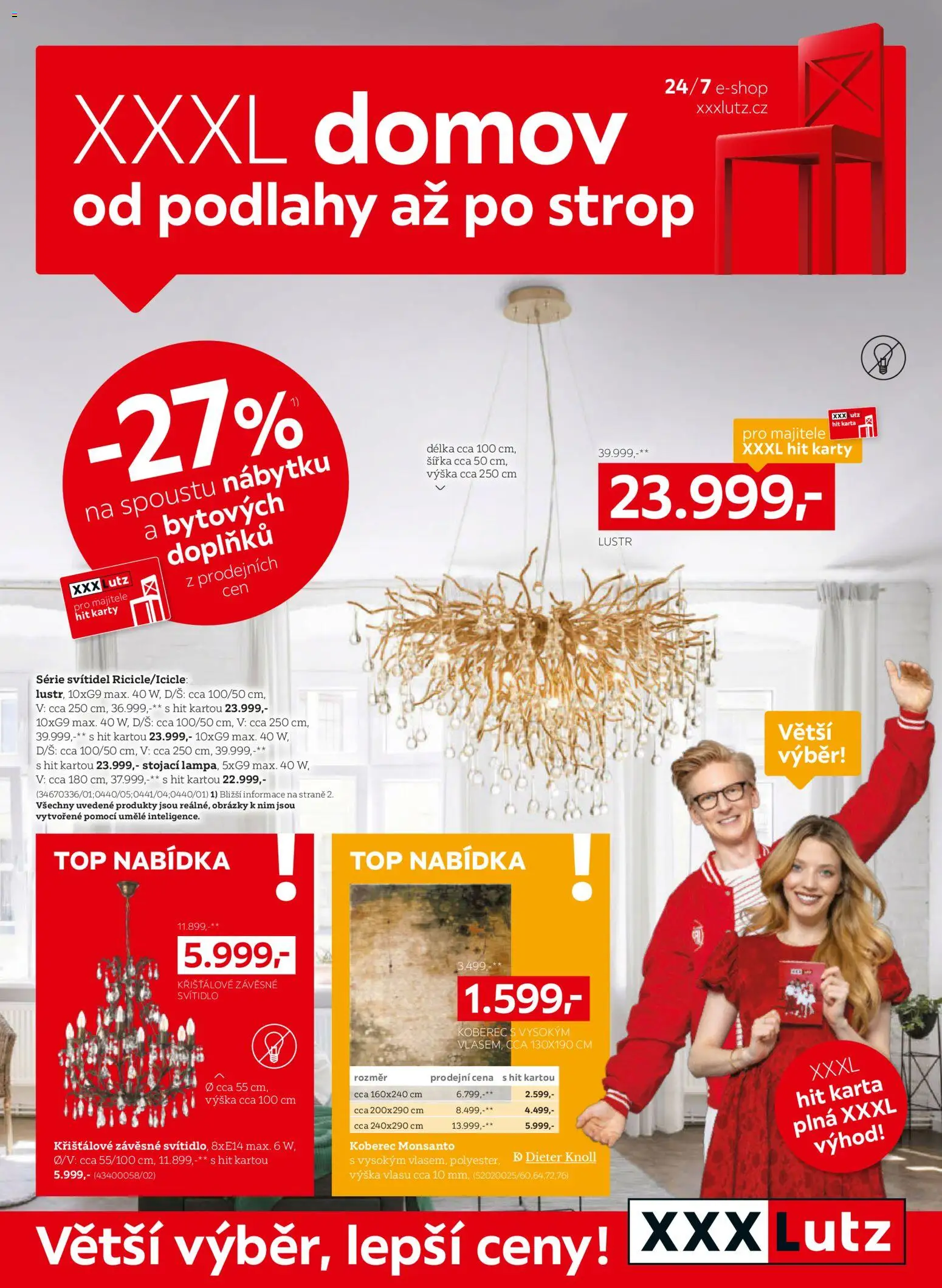 XXXLutz leták - Výběr osvětlení a podlah od 05.10.2026 | Strana: 1 | Produkty: Lustr, Karty, Koberec