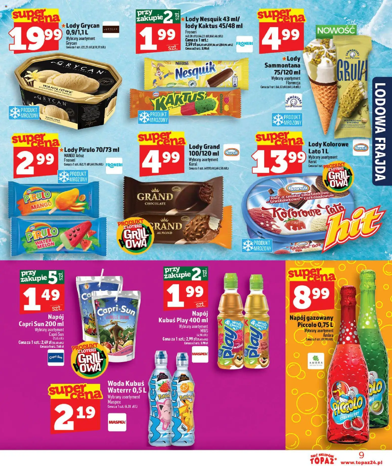 Topaz gazetka - Otwarcie Stoczek Łukowski od 30.05.2026 | Strona: 9 | Produkty: Mango, Arbuz, Grill, Lody Kaktus