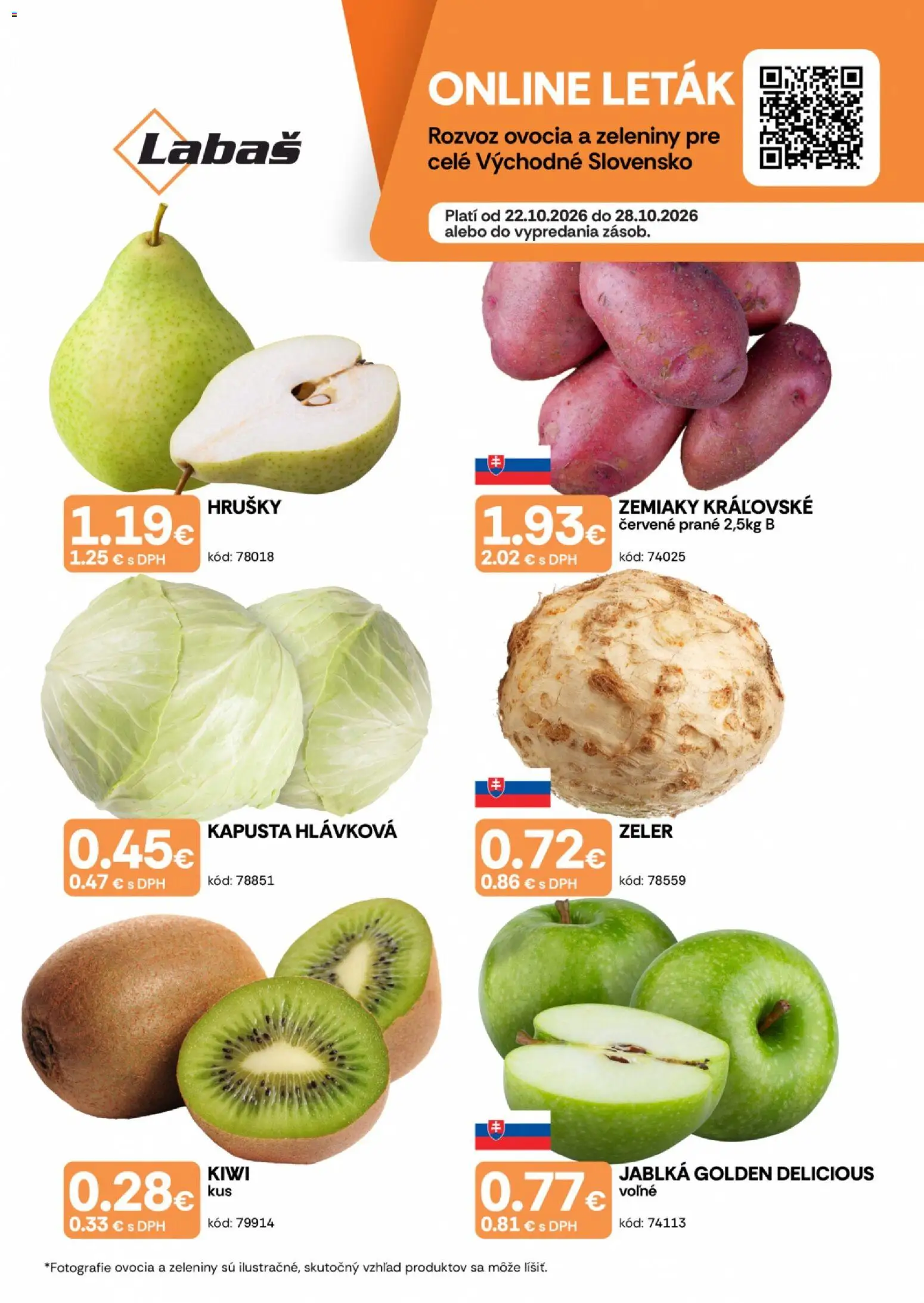 Nové Labaš akcie – leták je platný od 22.10.2026 | Strana: 1 | Produkty: Kapusta, Jablká, Hrušky, Zeler