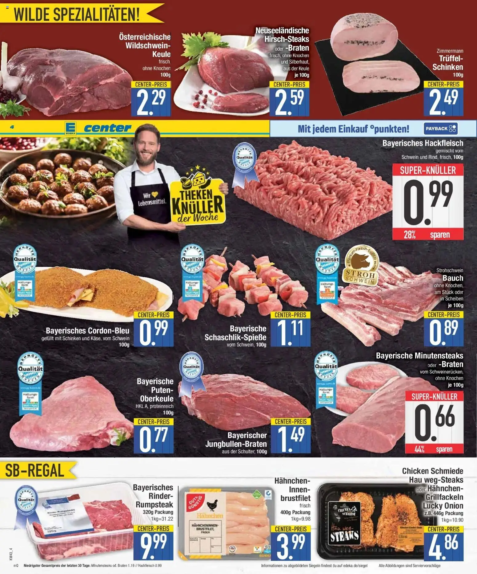 E center Prospekt Unterhaching (ab 19.10.2026) zum Blättern | Seite: 4 | Produkte: Rumpsteak, Spezialitäten, Schinken, Hackfleisch