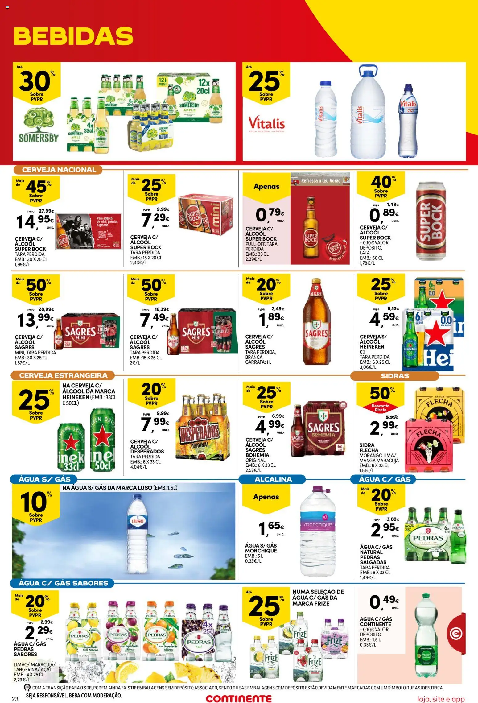 Continente Semanal Continente Bom Dia │ válido de 25/08/2026 | Página: 23 | Produtos: Sidra, Açai, Super bock, Álcool