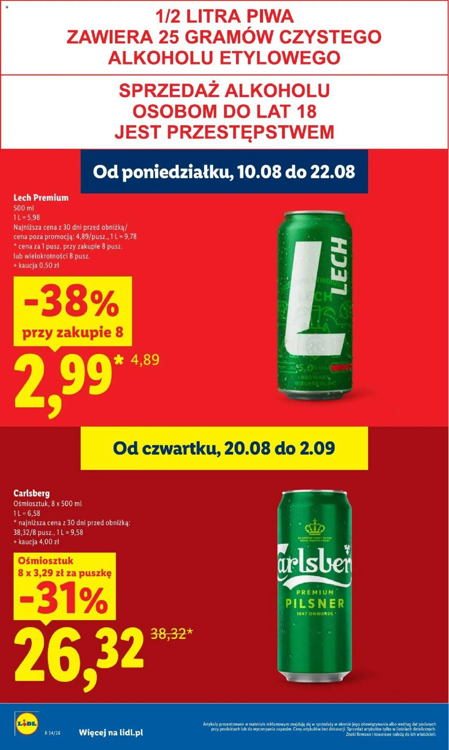 Lidl gazetka od 20.08.2026 | Strona: 26 | Produkty: Lech, Carlsberg