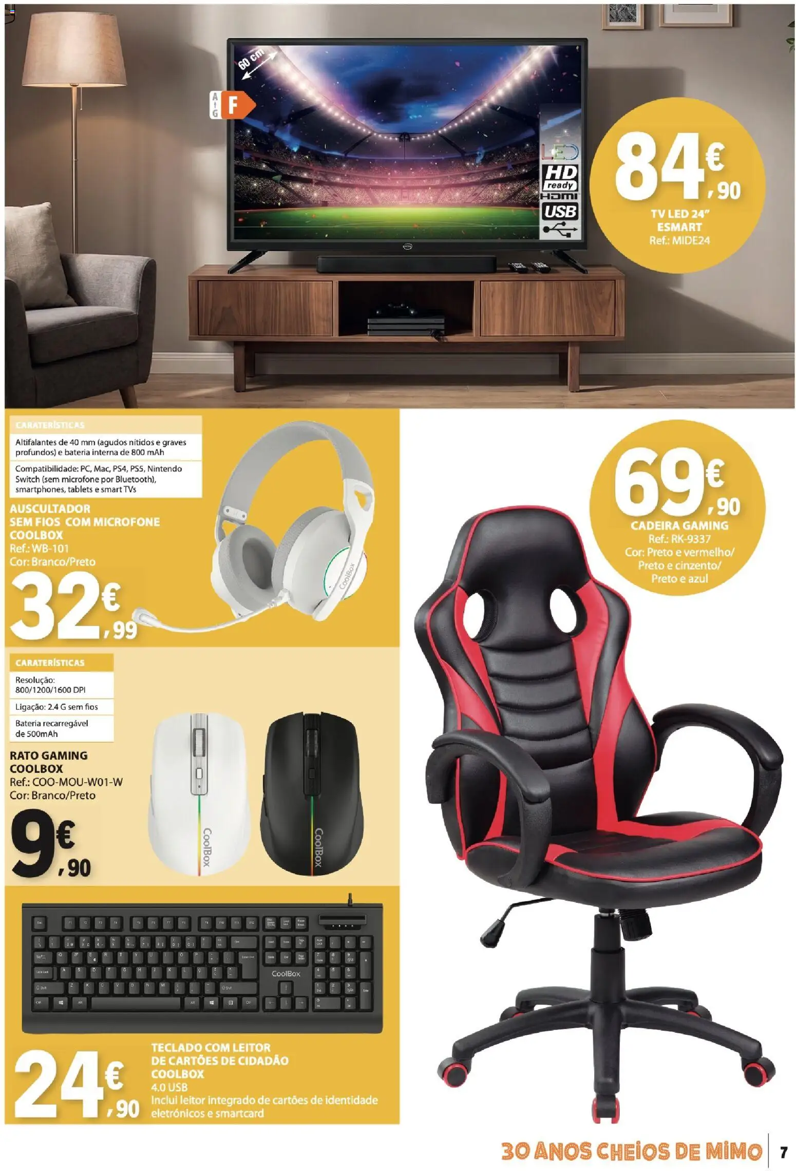 E.Leclerc folheto Não Alimentar │ válido de 16/07/2026 | Página: 7 | Produtos: Teclado, USB, Cadeira, Bateria