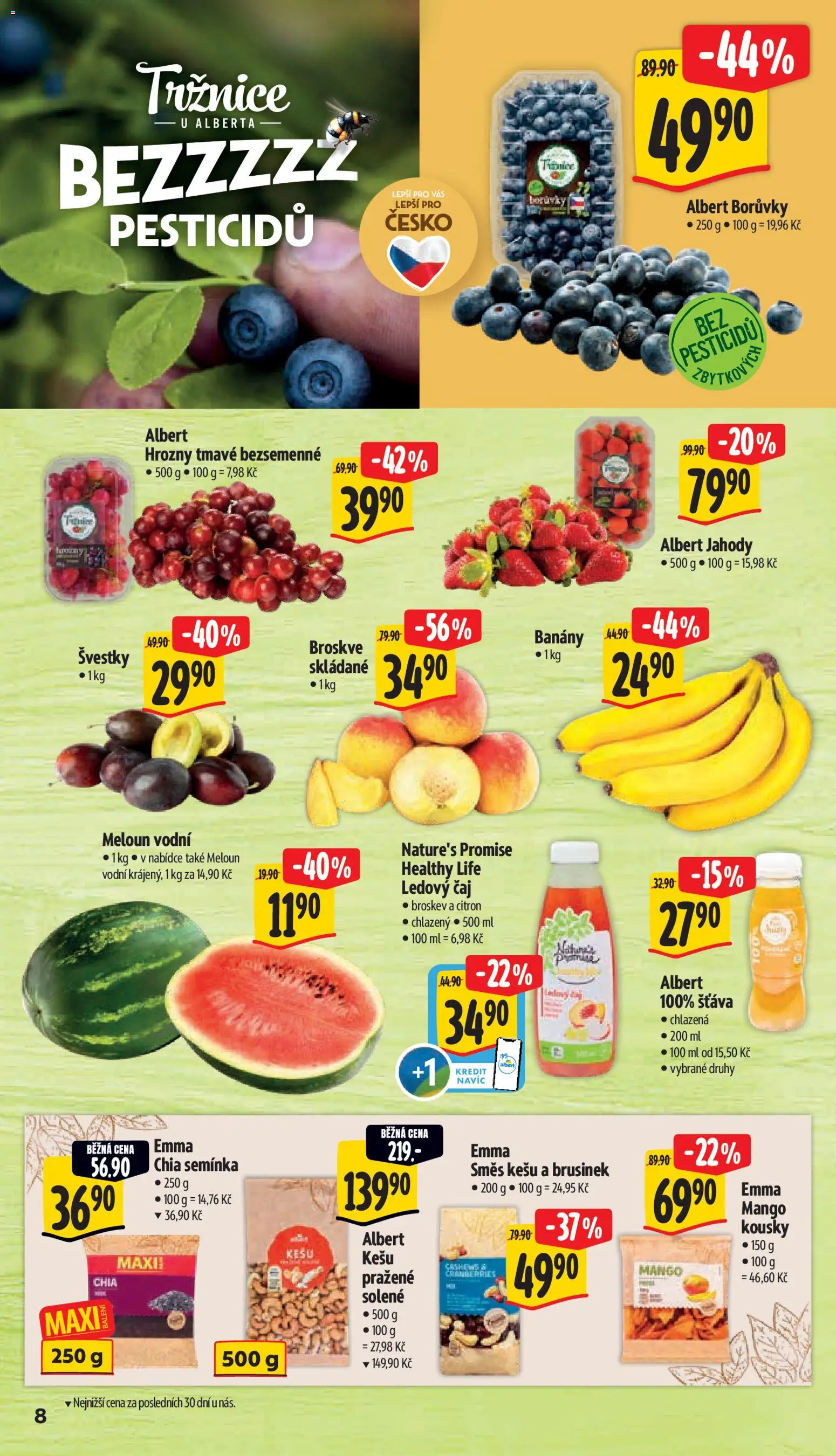 Albert leták - Hypermarket od 12.08.2026 | Strana: 14 | Produkty: Kešu, Broskve, Chia, Meloun vodní