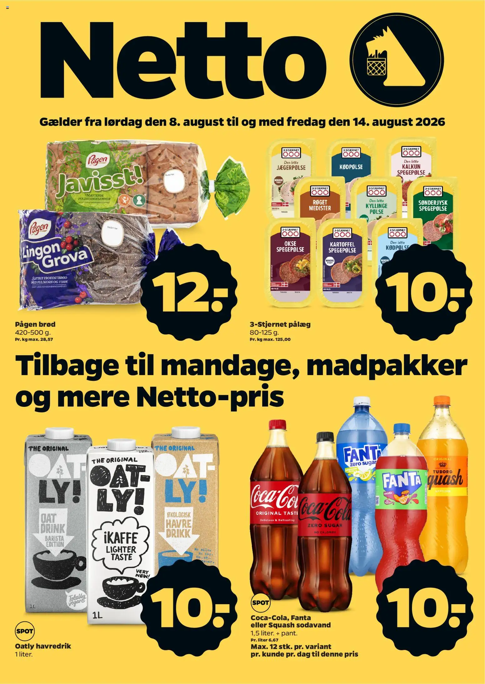 Netto tilbudsavis – gyldig fra 08/08/2026 | Side: 1 | Produkter: Brød, Havredrik, Kalkun, Squash