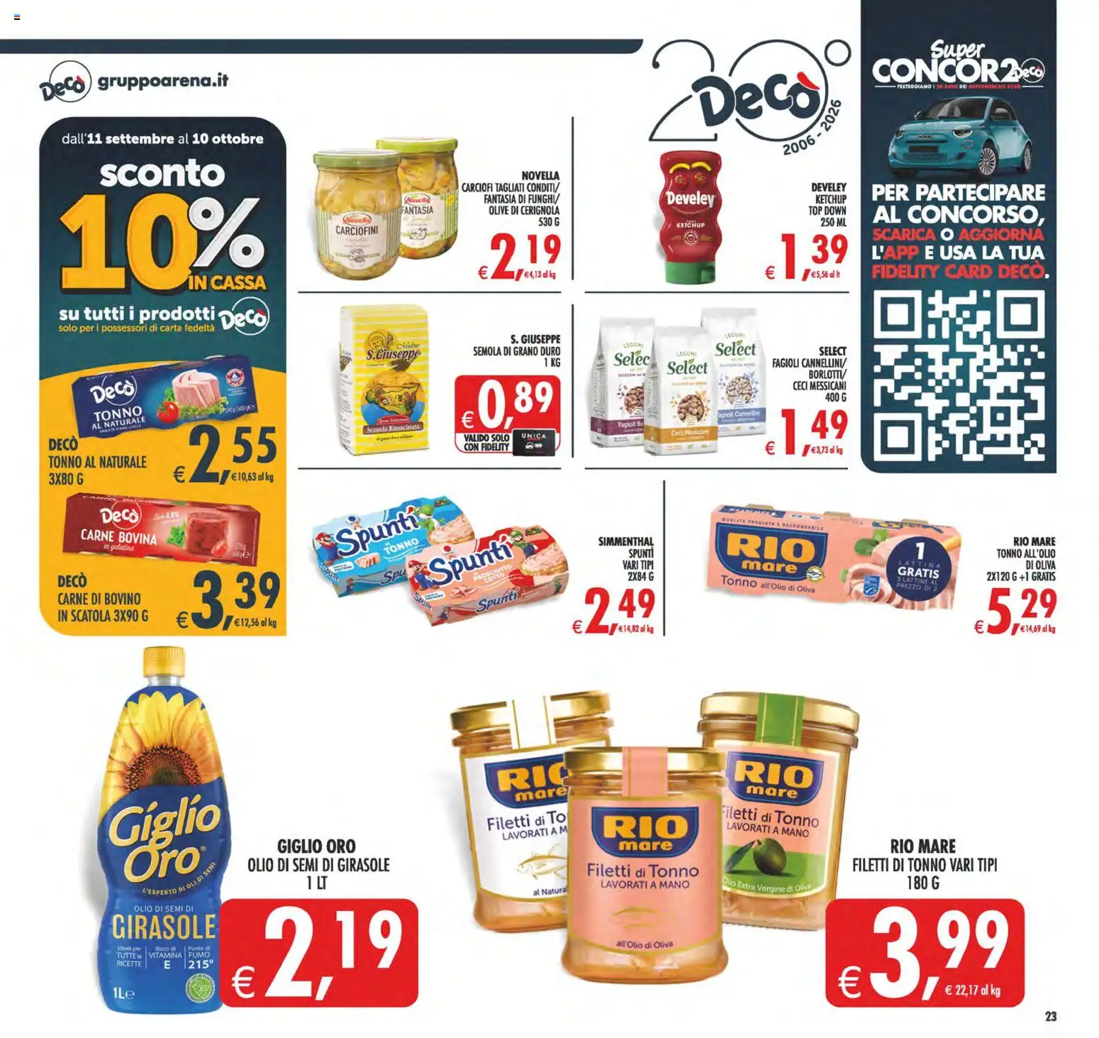 Volantino Decò del 22/09/2026 | Pagina: 23 | Prodotti: Olive, Tonno, Carne, Semola