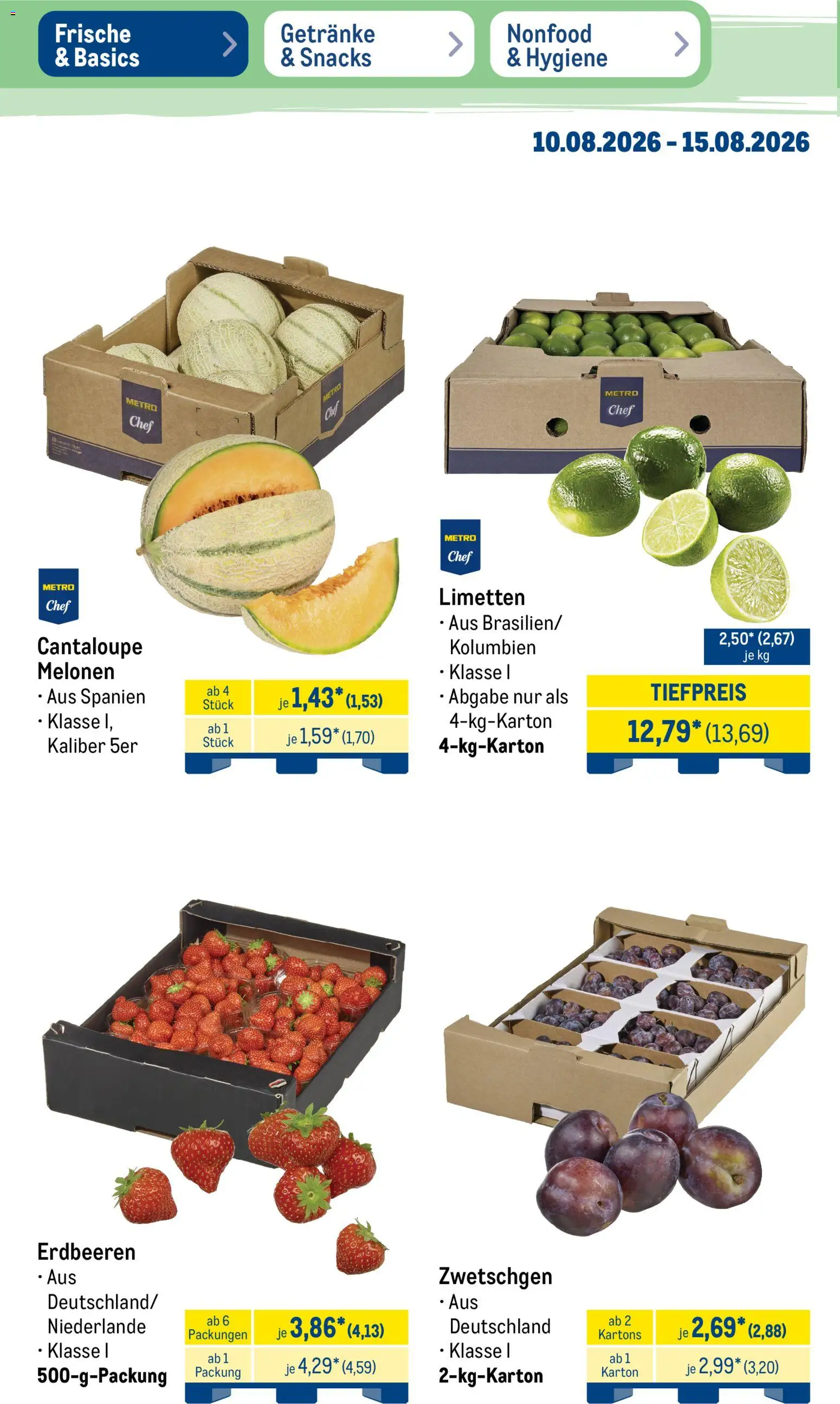Metro NonFood-Angebote – gültig ab 10.08.2026 | Seite: 38 | Produkte: Limetten, Zwetschgen, Erdbeeren