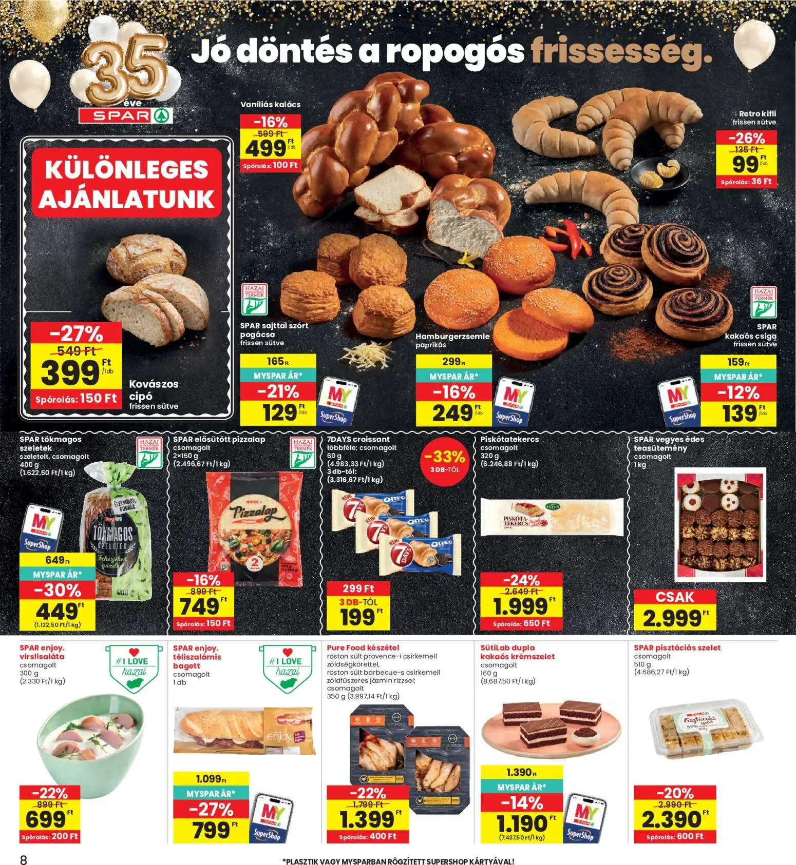 Interspar akciós ujság - amely érvényes a következő dátumtól: 28.05.2026 | Oldal: 8 | Termékek: Hamburgerzsemle, Teasütemény, Kakaós csiga, Készétel