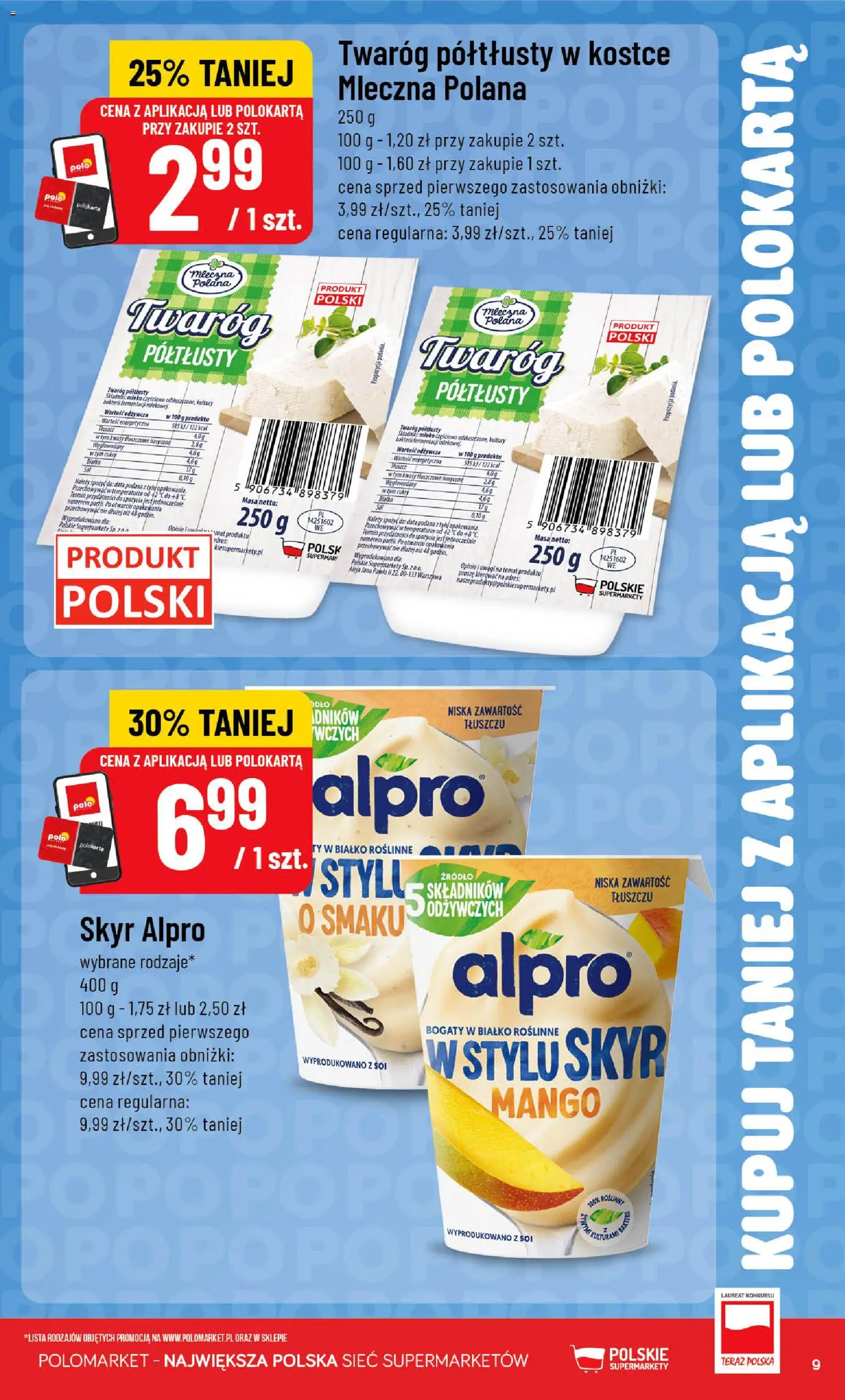 POLOmarket gazetka - Kupuj taniej od 29.07.2026 | Strona: 9 | Produkty: Twaróg półtłusty, Alpro, Mleko, Twaróg