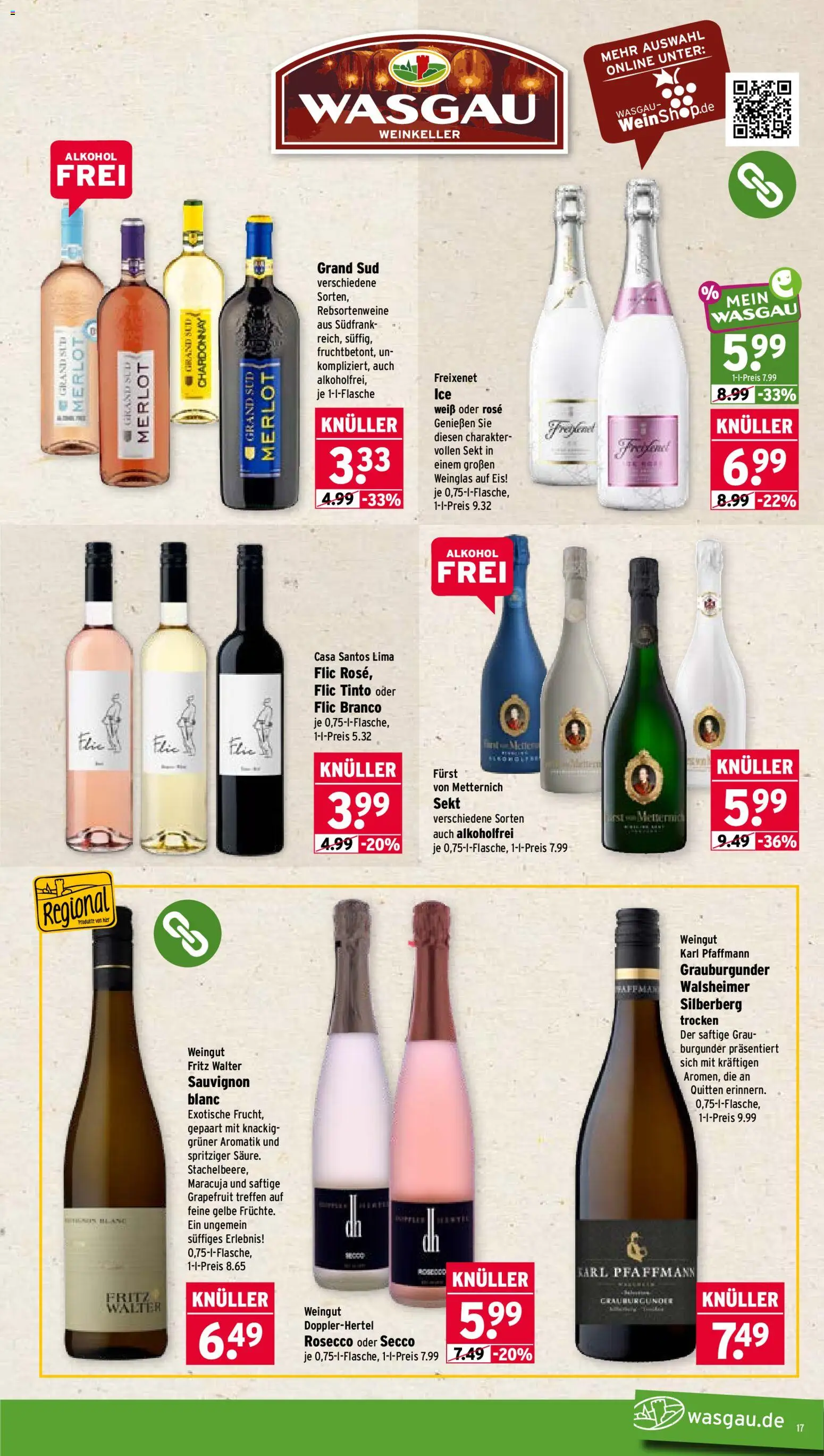 Wasgau Prospekt – gültig ab 10.08.2026 | Seite: 17 | Produkte: Sekt, Merlot, Alkohol, Grand sud