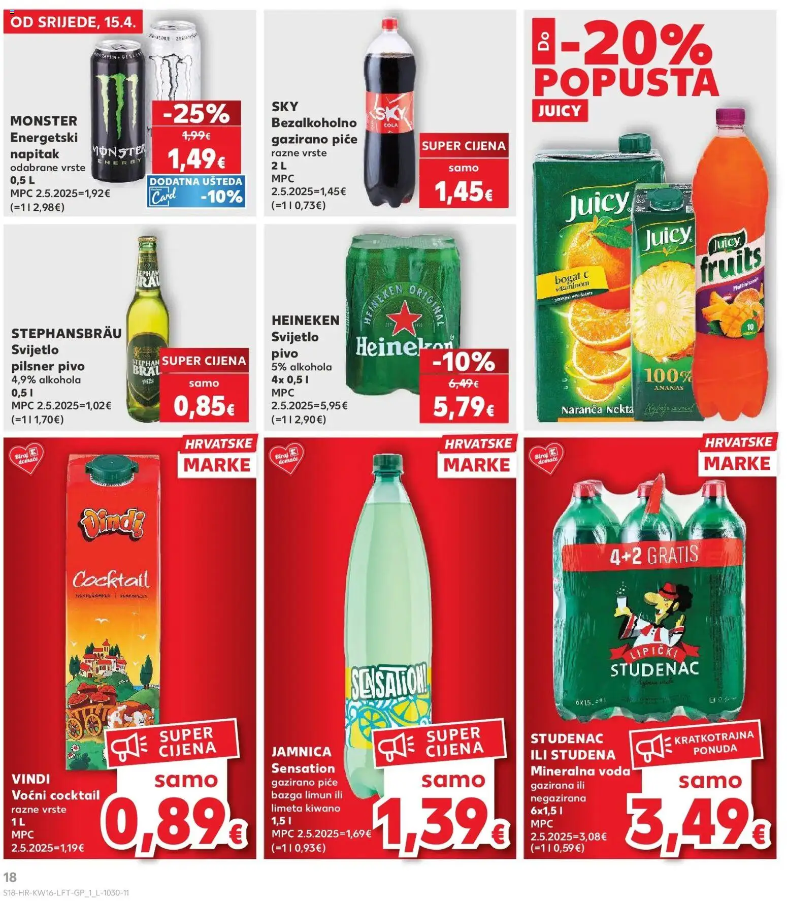 Kaufland katalog | vrijedi od 15.04.2026 | Stranica: 18 | Proizvodi: Mineralna voda, Mandarina, Heineken, Ananas