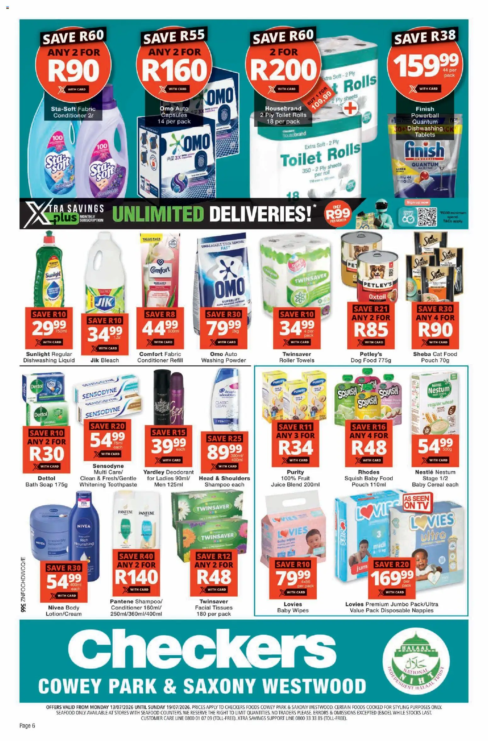 New Checkers catalogue – valid from 13/07/2026 | Page: 6 | Products: Bath, Deodorant, Washing powder, Nappies
