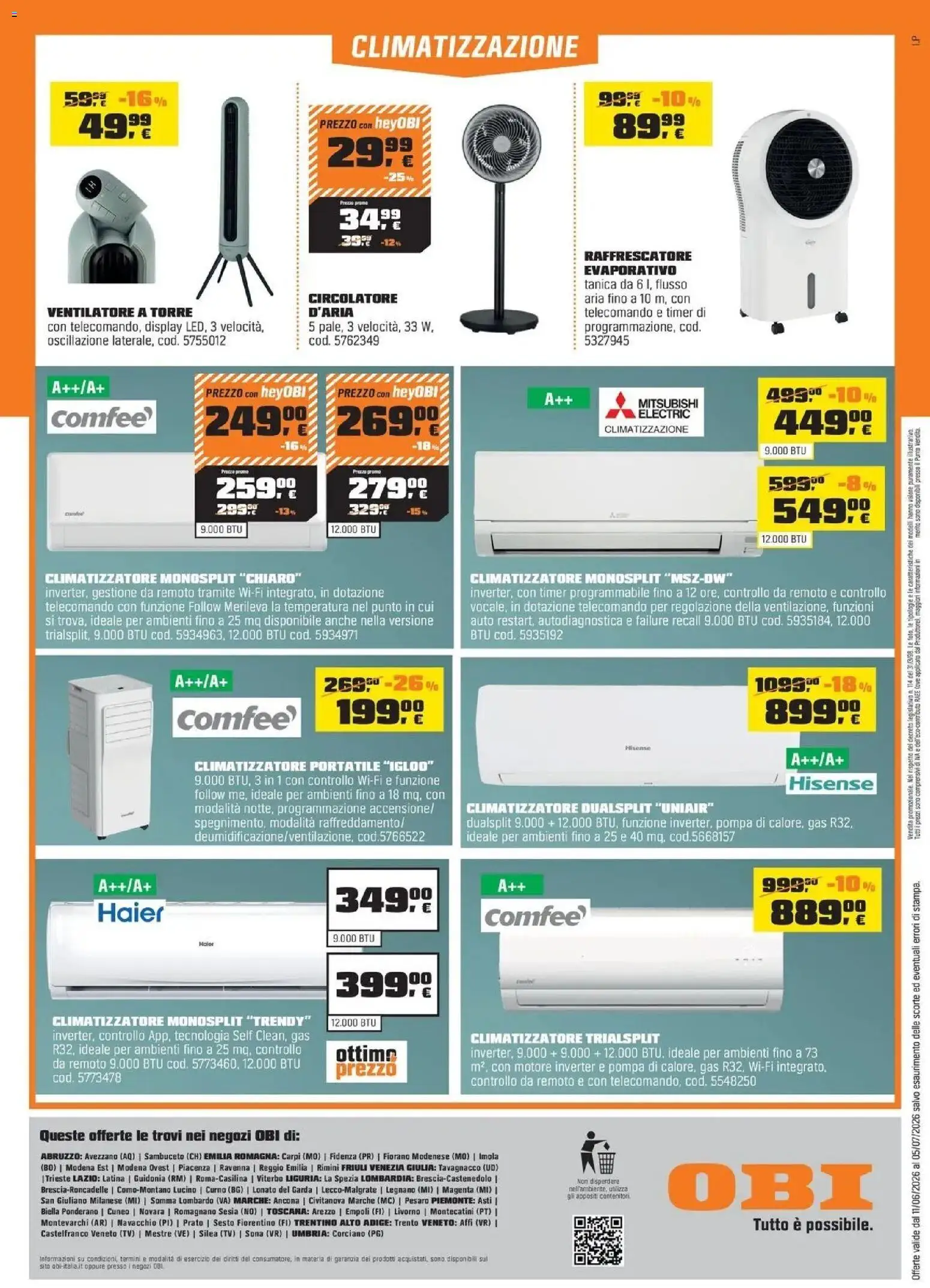 Volantino OBI del 10/06/2026 | Pagina: 16 | Prodotti: Ventilatore, Telecomando, TV, Tanica