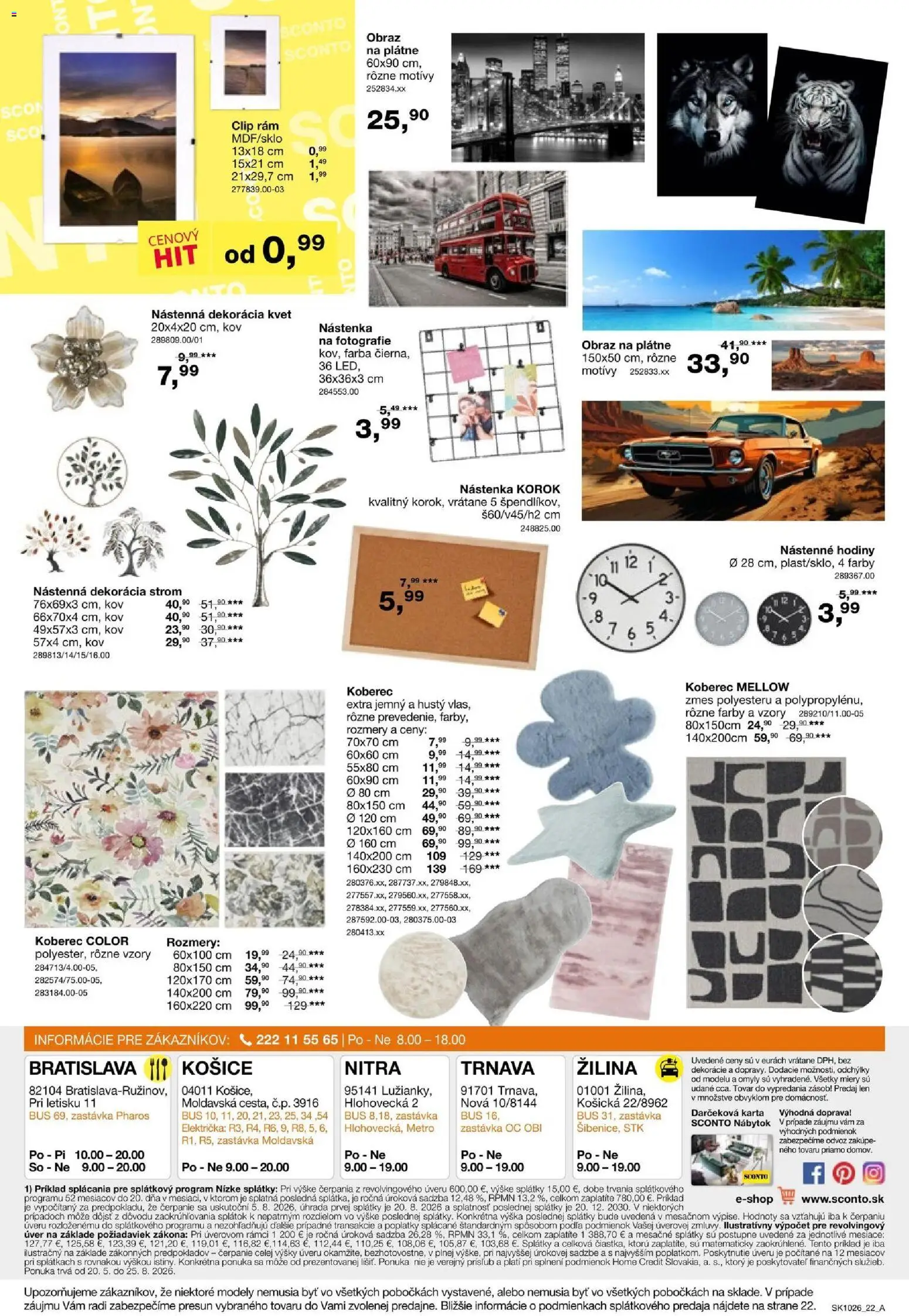 Nové Sconto nábytok akcie – leták je platný od 05.08.2026 | Strana: 22 | Produkty: Nábytok, Koberec, Nástenne hodiny, Hodiny