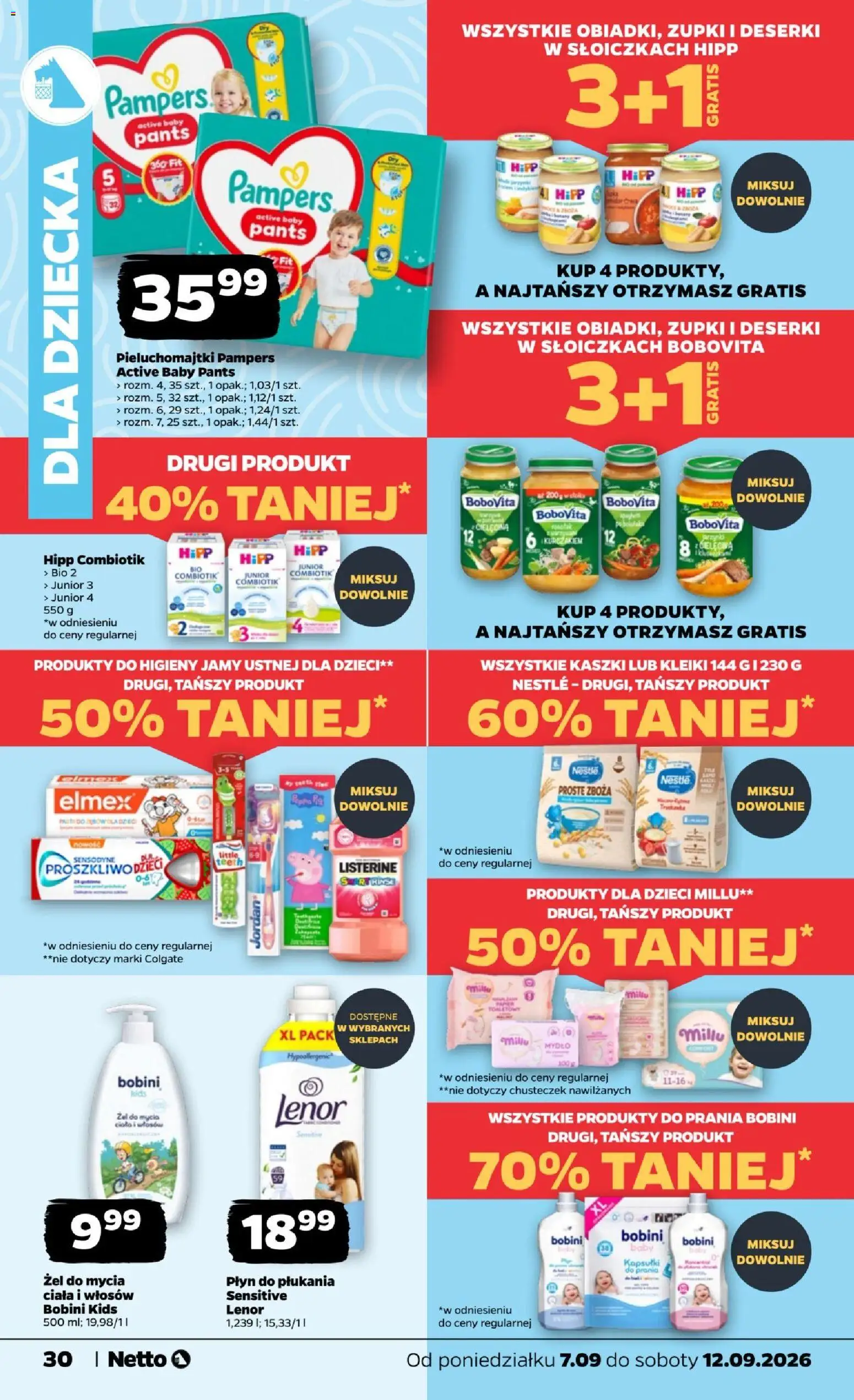 Netto gazetka od poniedziałku od 07.09.2026 | Strona: 30 | Produkty: Pampers, Pieluchomajtki, Pasta, Body