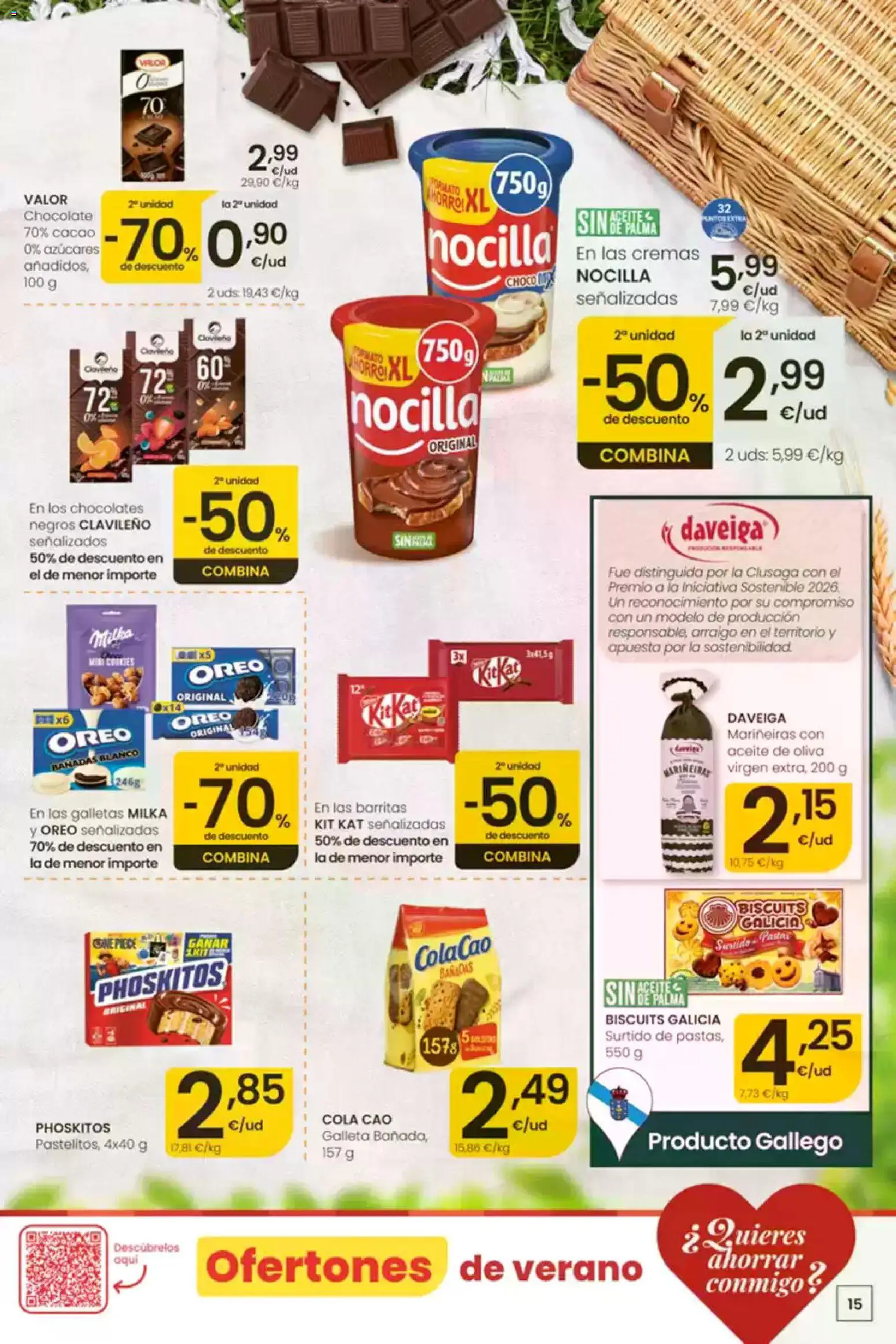 Eroski Ofertones de verano │ válido desde el 16/07/2026 | Página: 15 | Productos: Aceite, Chocolate, Aceite de oliva, Φρυγανιές σικάλεως