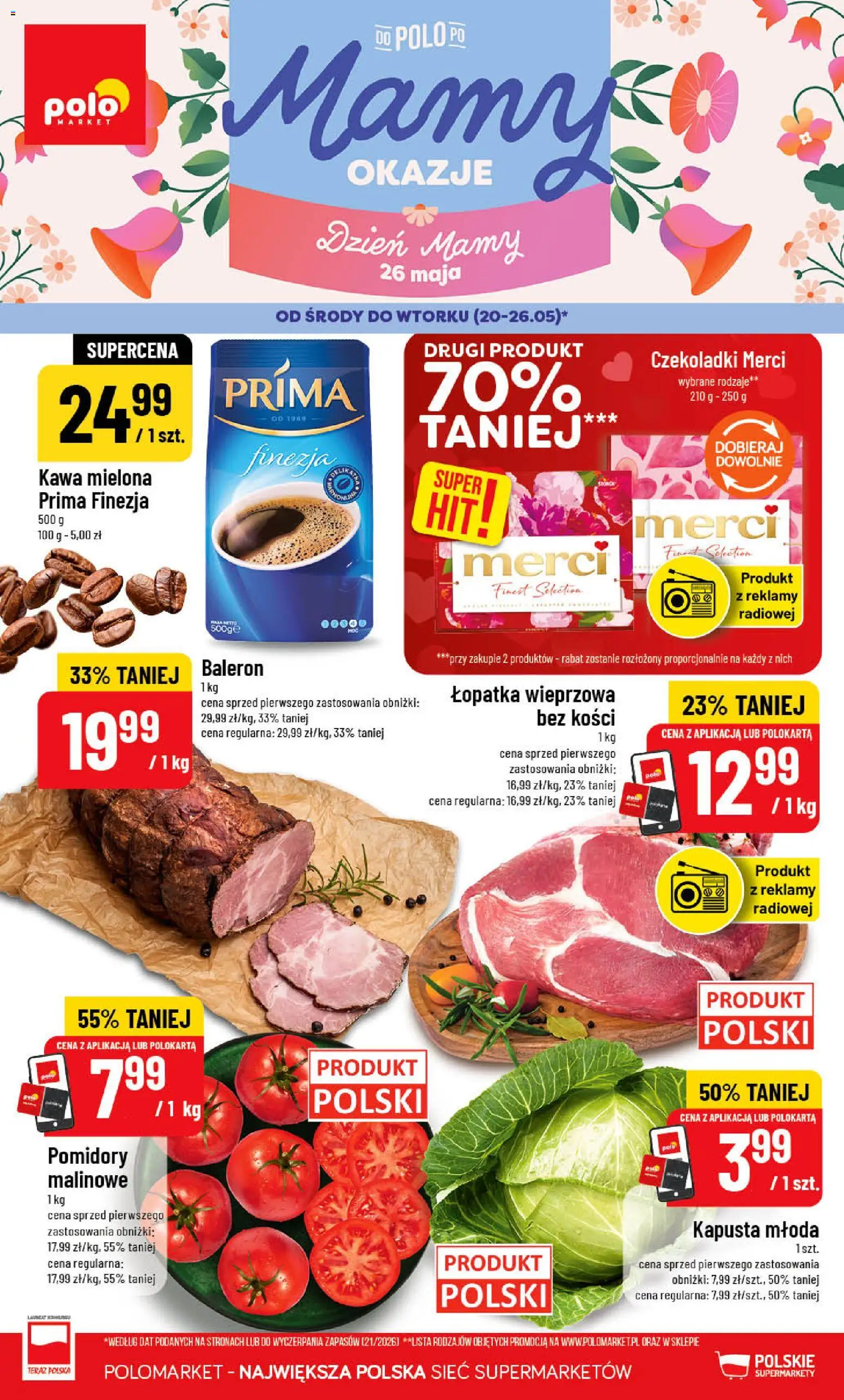 POLOmarket gazetka od 20.05.2026 | Strona: 1 | Produkty: Kapusta, Merci, Łopatka wieprzowa, Pomidory