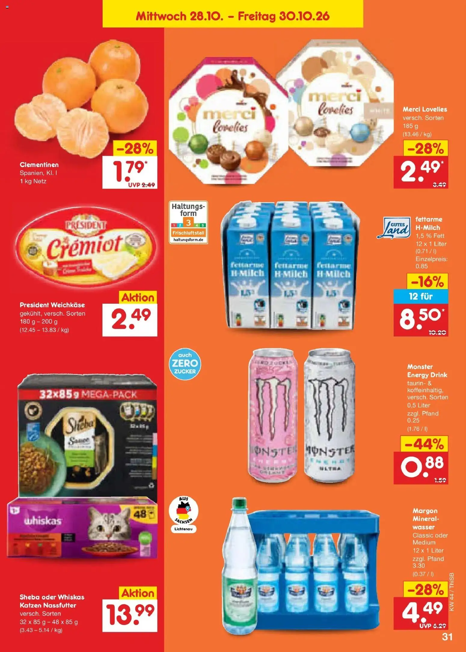 Netto Marken-Discount Prospekt Pirna (ab 26.10.2026) » Angebote | Seite: 47 | Produkte: Merci, Milch, Wasser, Whiskas