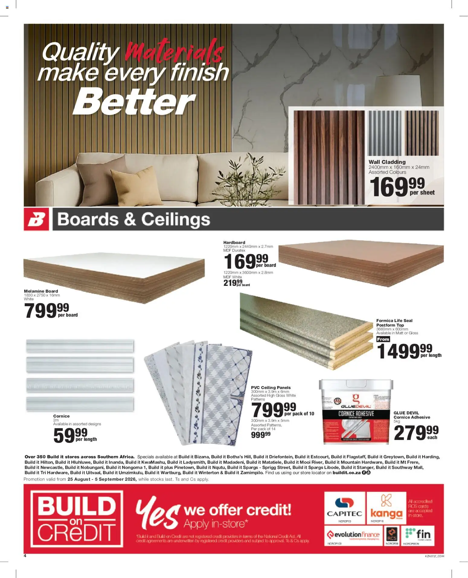 New Build It catalogue – valid from 25/08/2026 | Page: 4 | Products: Gloss, Adhesive, Cladding