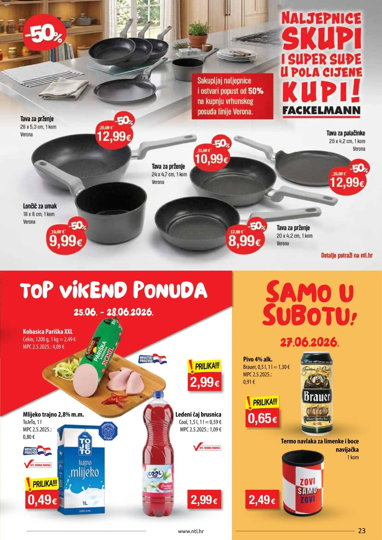NTL katalog | vrijedi od 24.06.2026 | Stranica: 23 | Proizvodi: Mlijeko, Pivo, Čaj, Tava